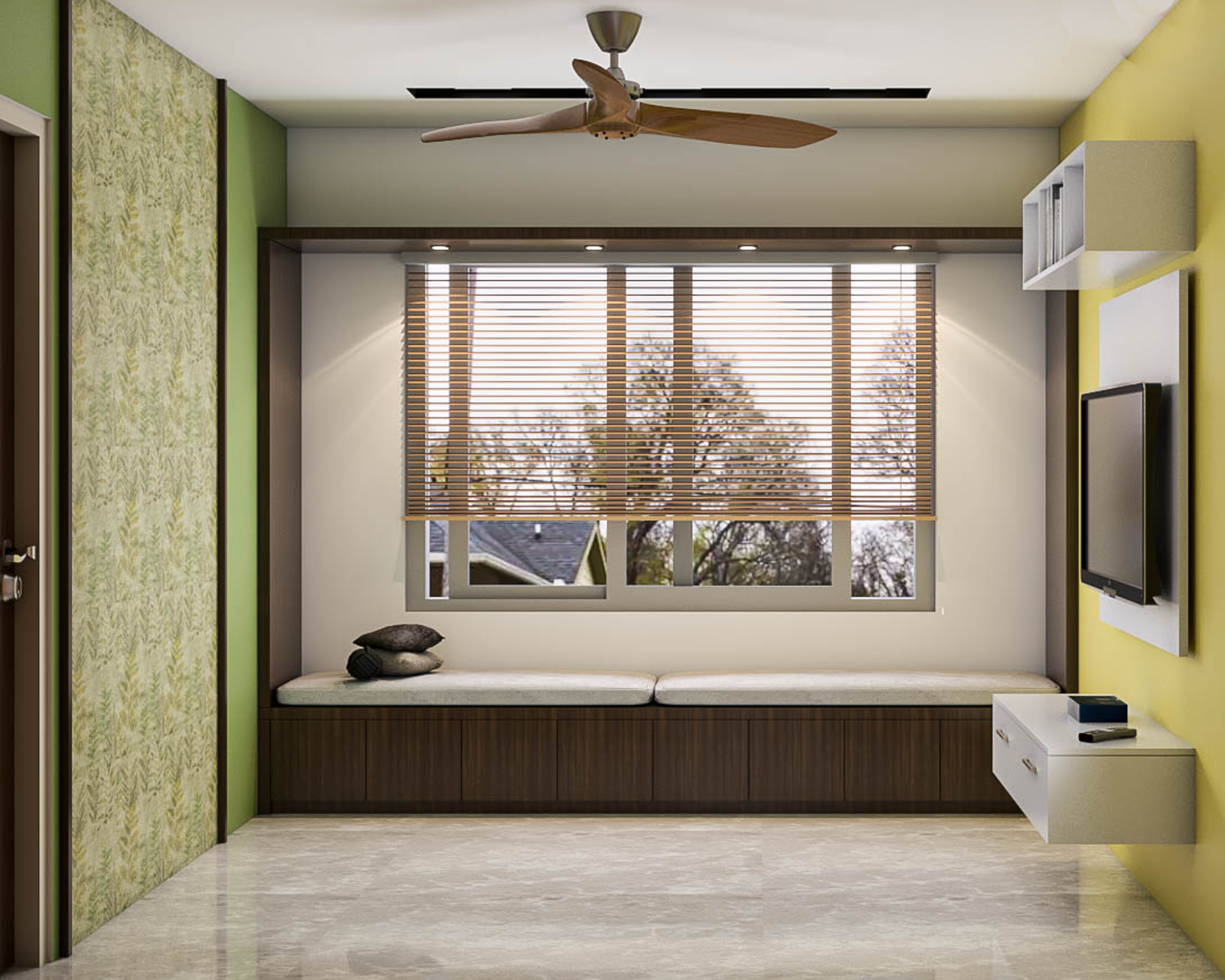 Pastel Green Themed Bedroom Design - Livspace