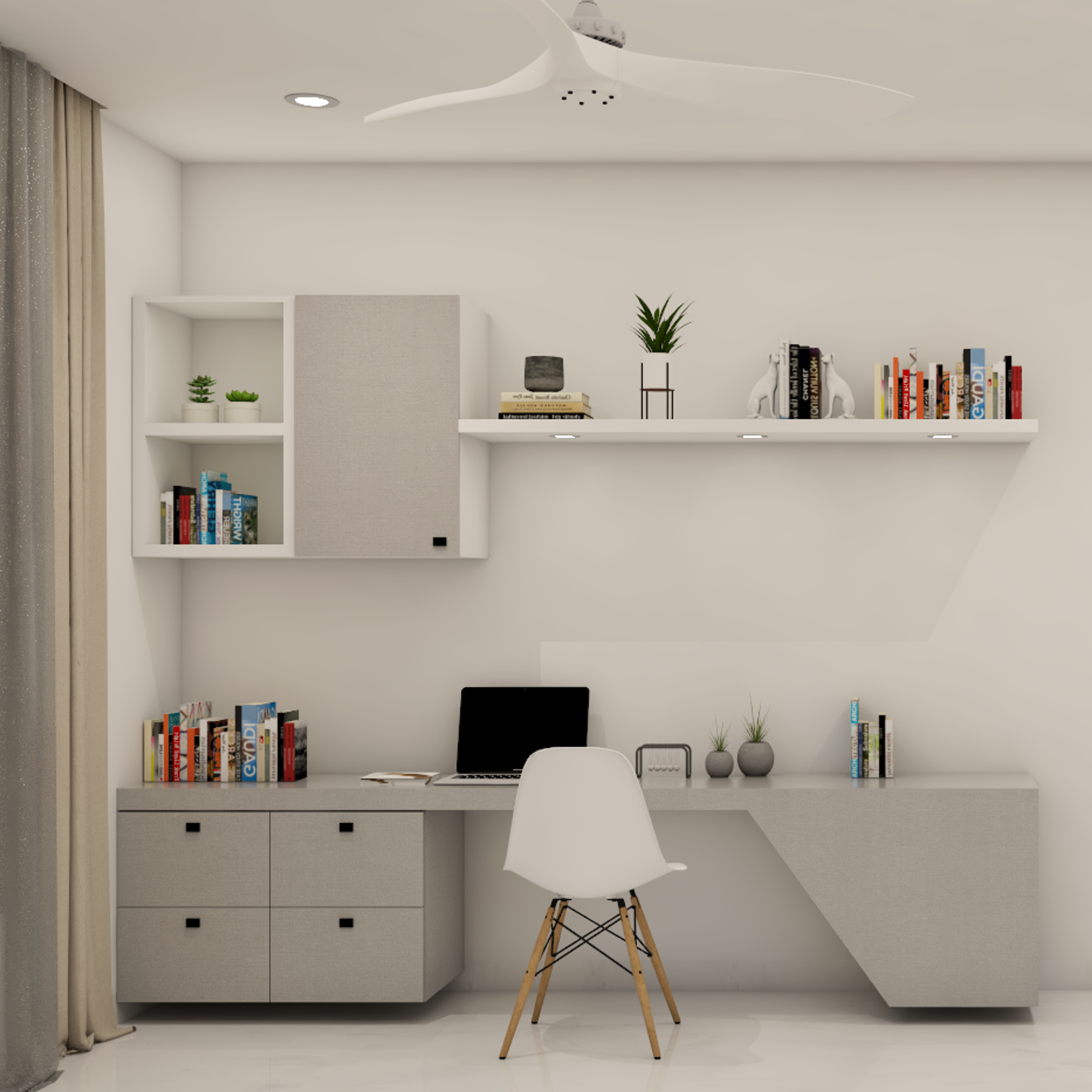 Grey and White Themed Home Office