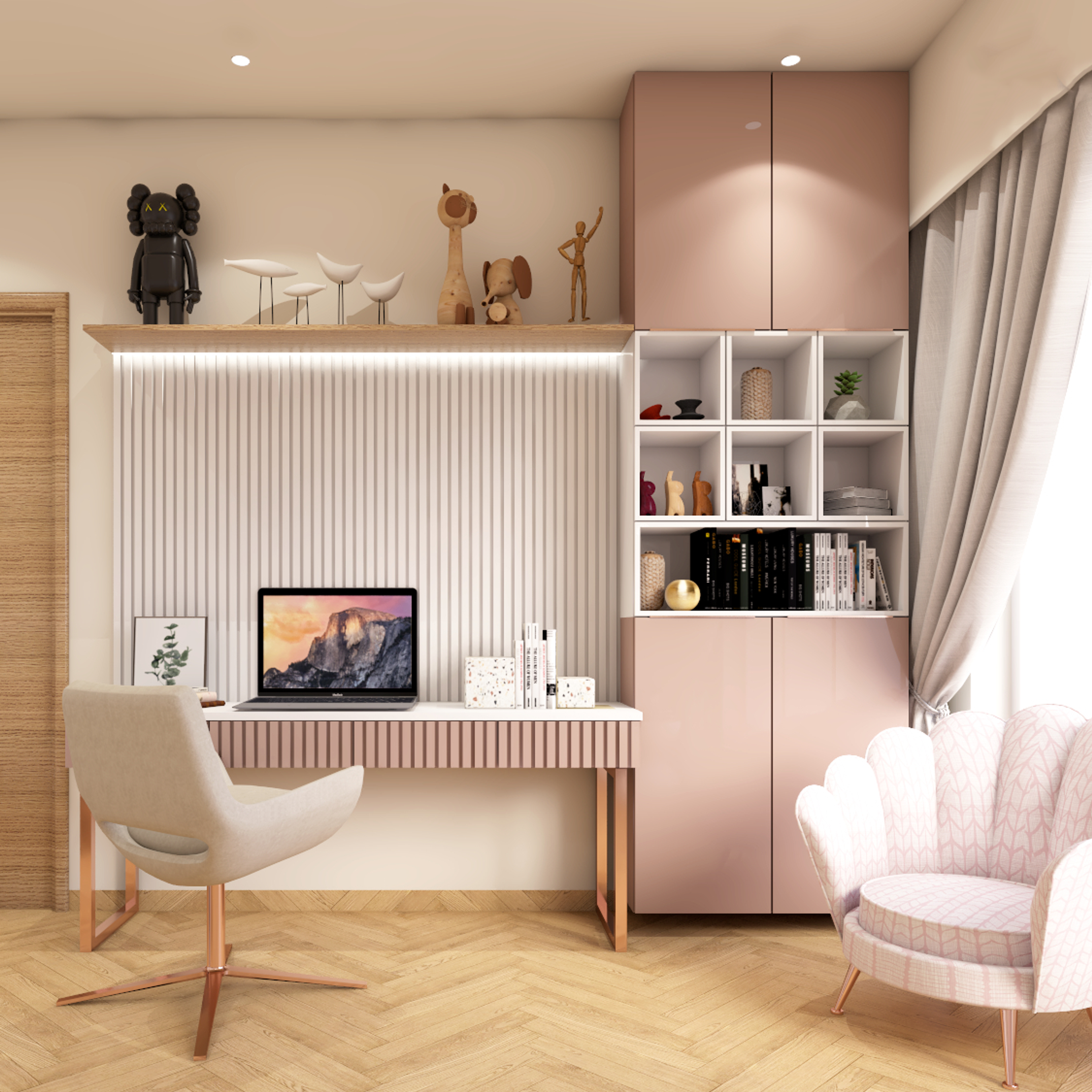 Spacious Study Space Designed With Shabby Chic Interiors