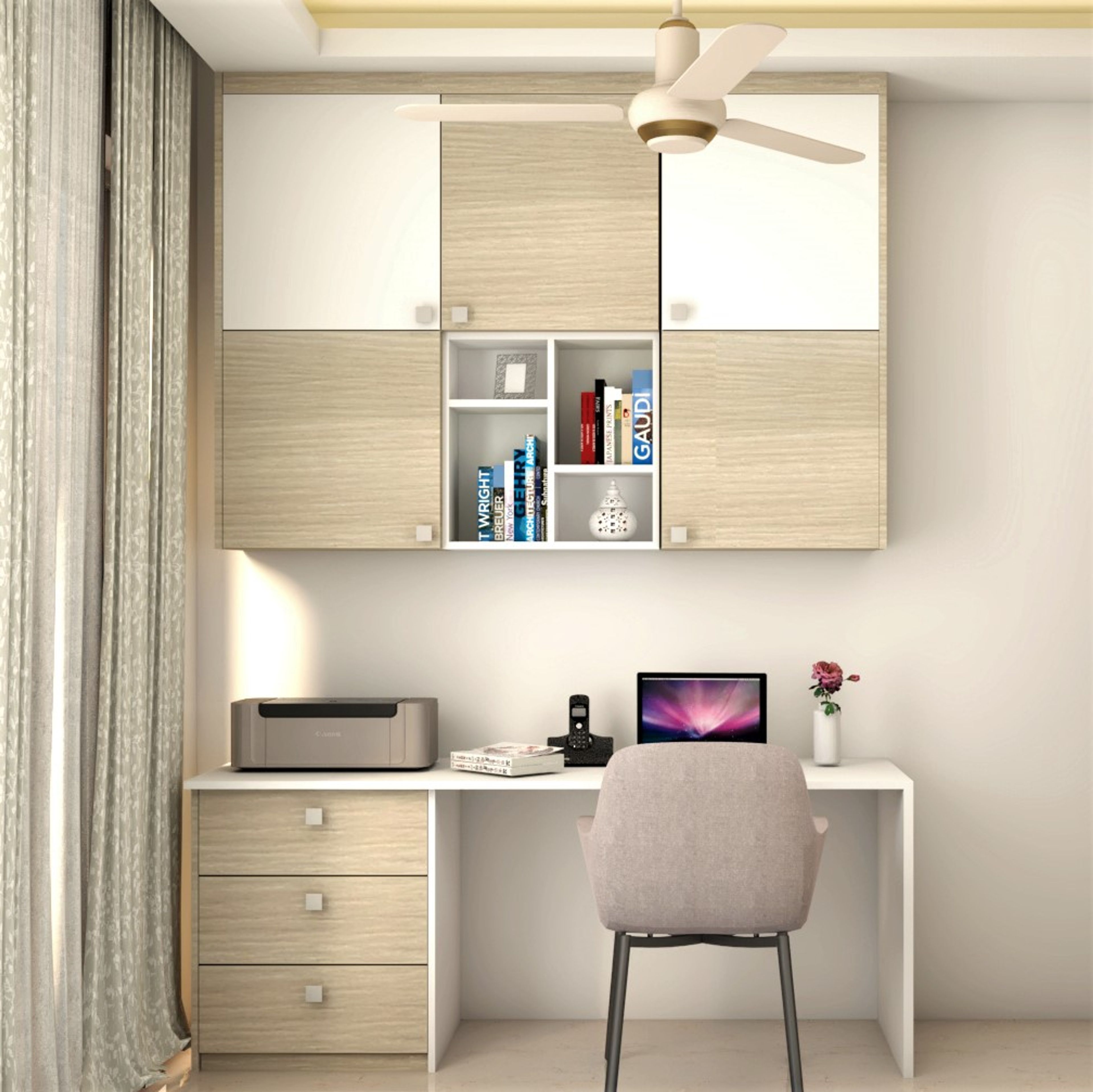 Compact White Finish Work Space Design For Rental Homes