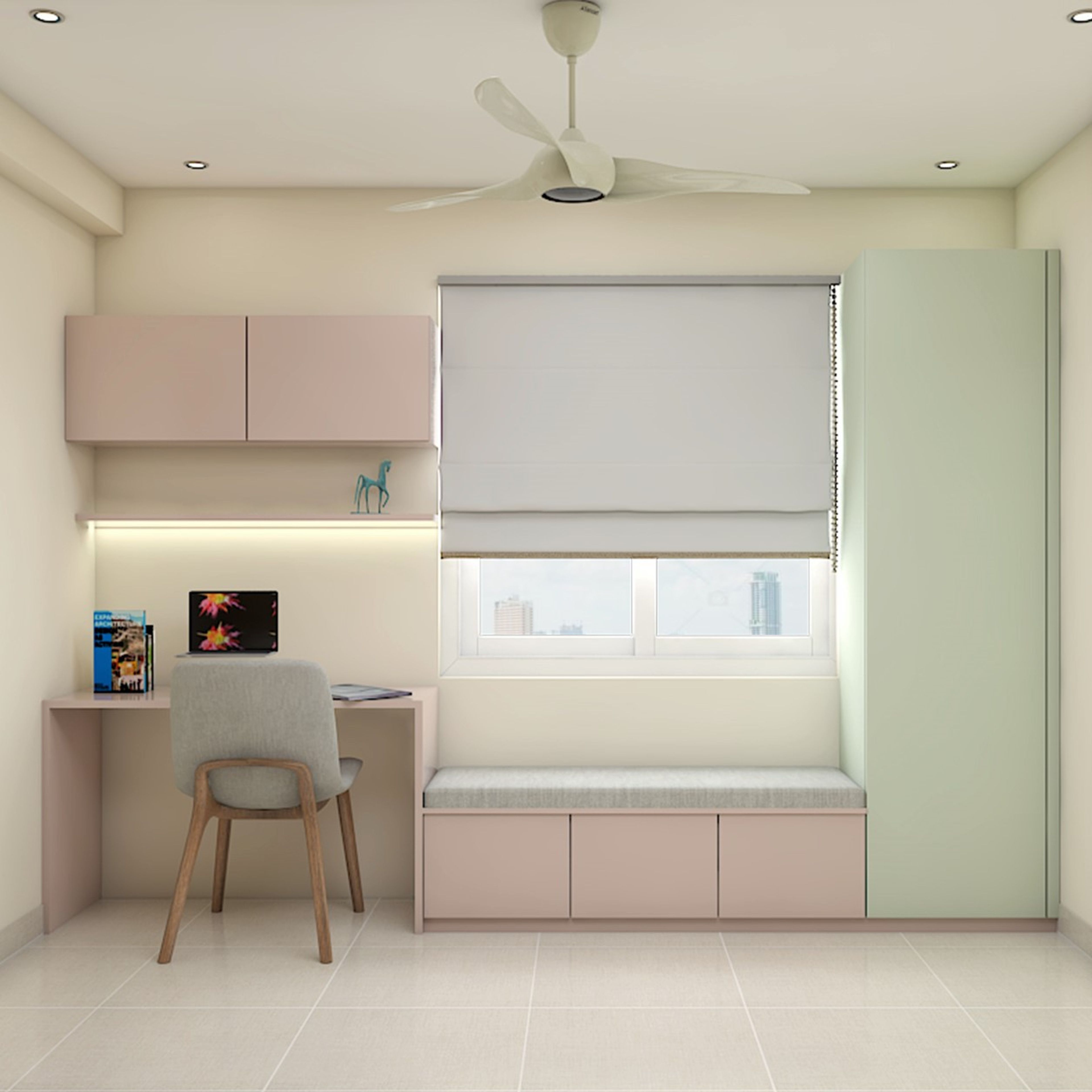 Pastel Toned Modern Work Space With Modern Interiors