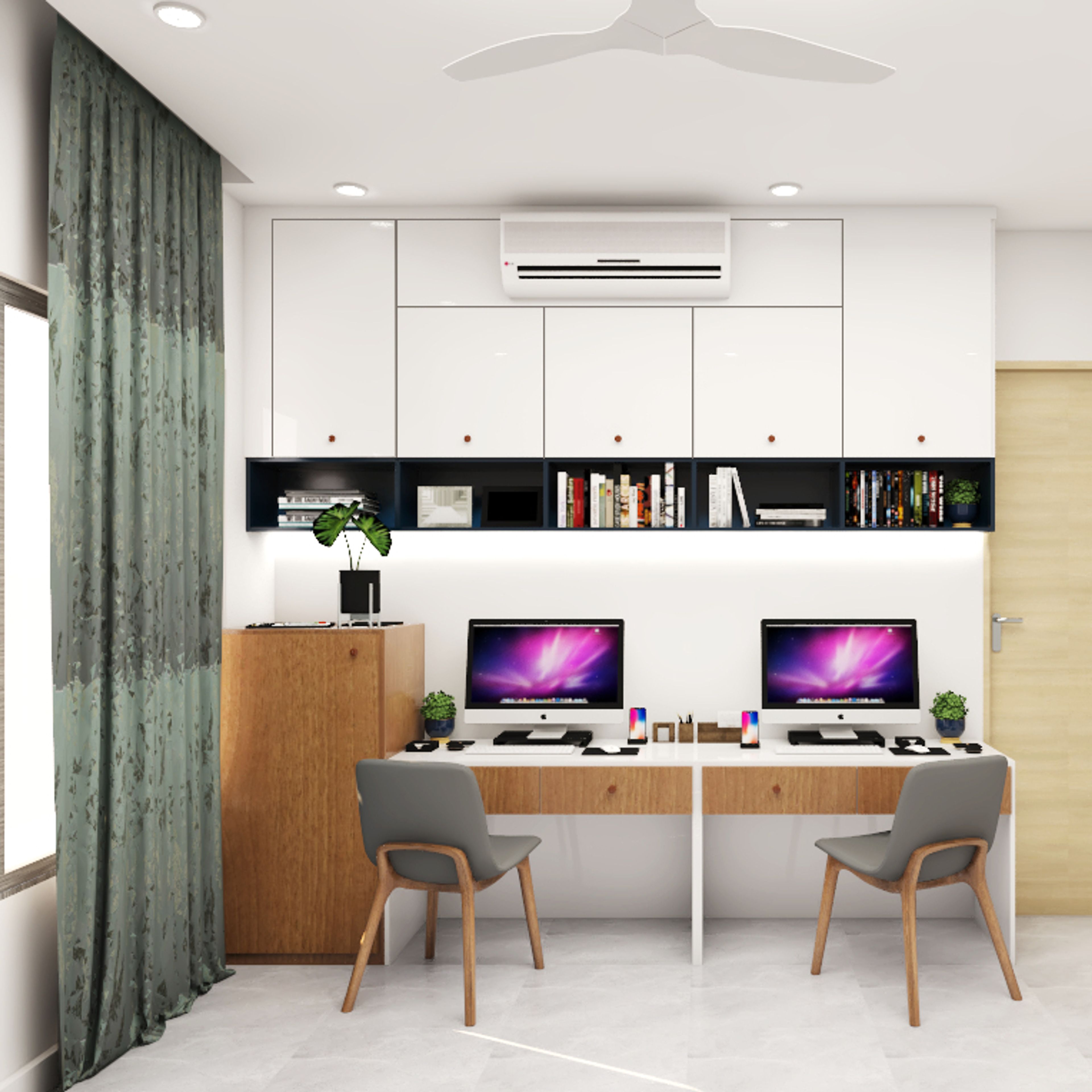 Modern Home Office Design With Ample Storage Space