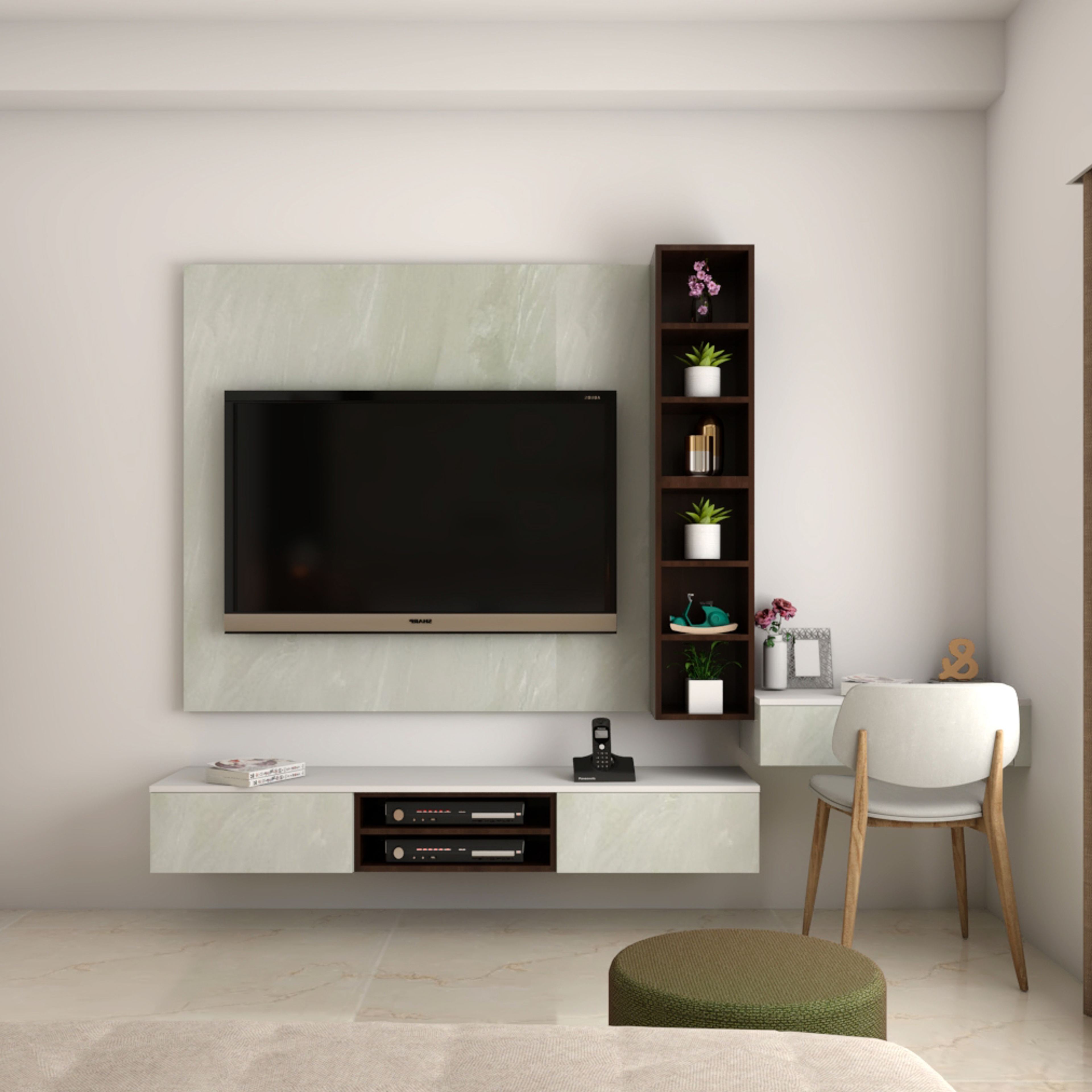 Compact Bedroom with Grey Bed - Livspace