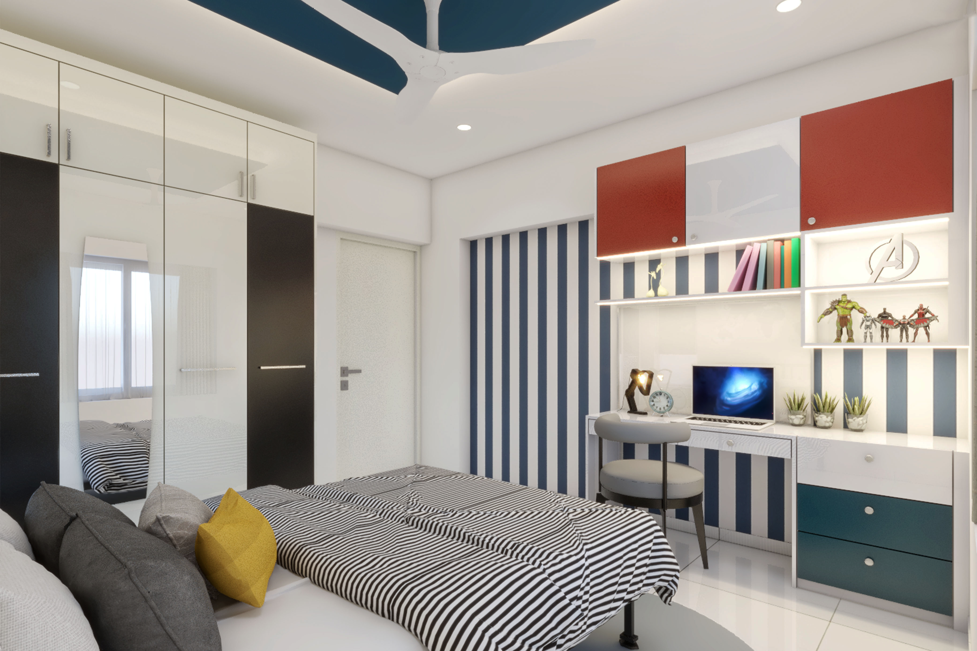 Compact Bedroom with World Map Mural - Livspace