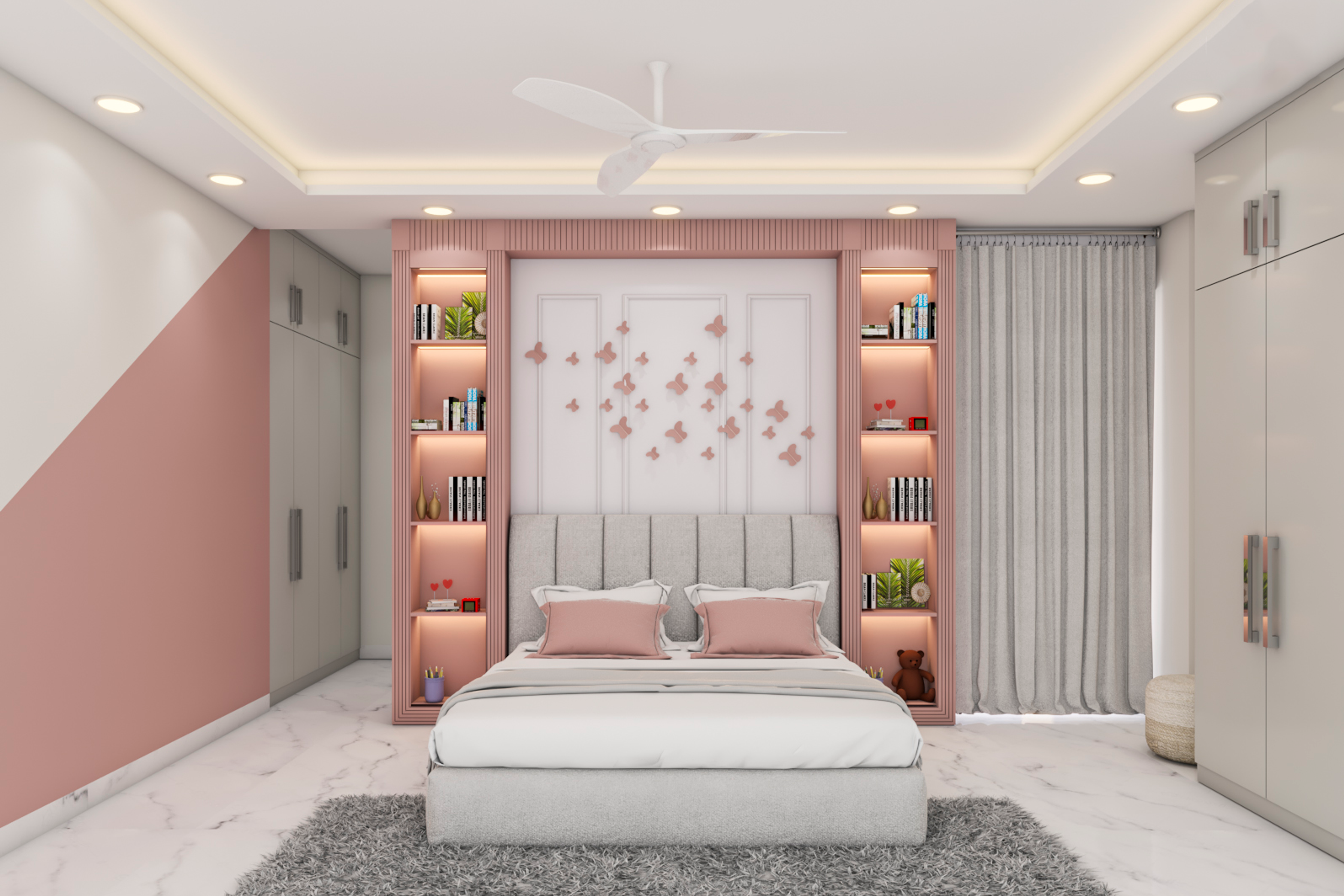 Pink and Grey Kids Bedroom