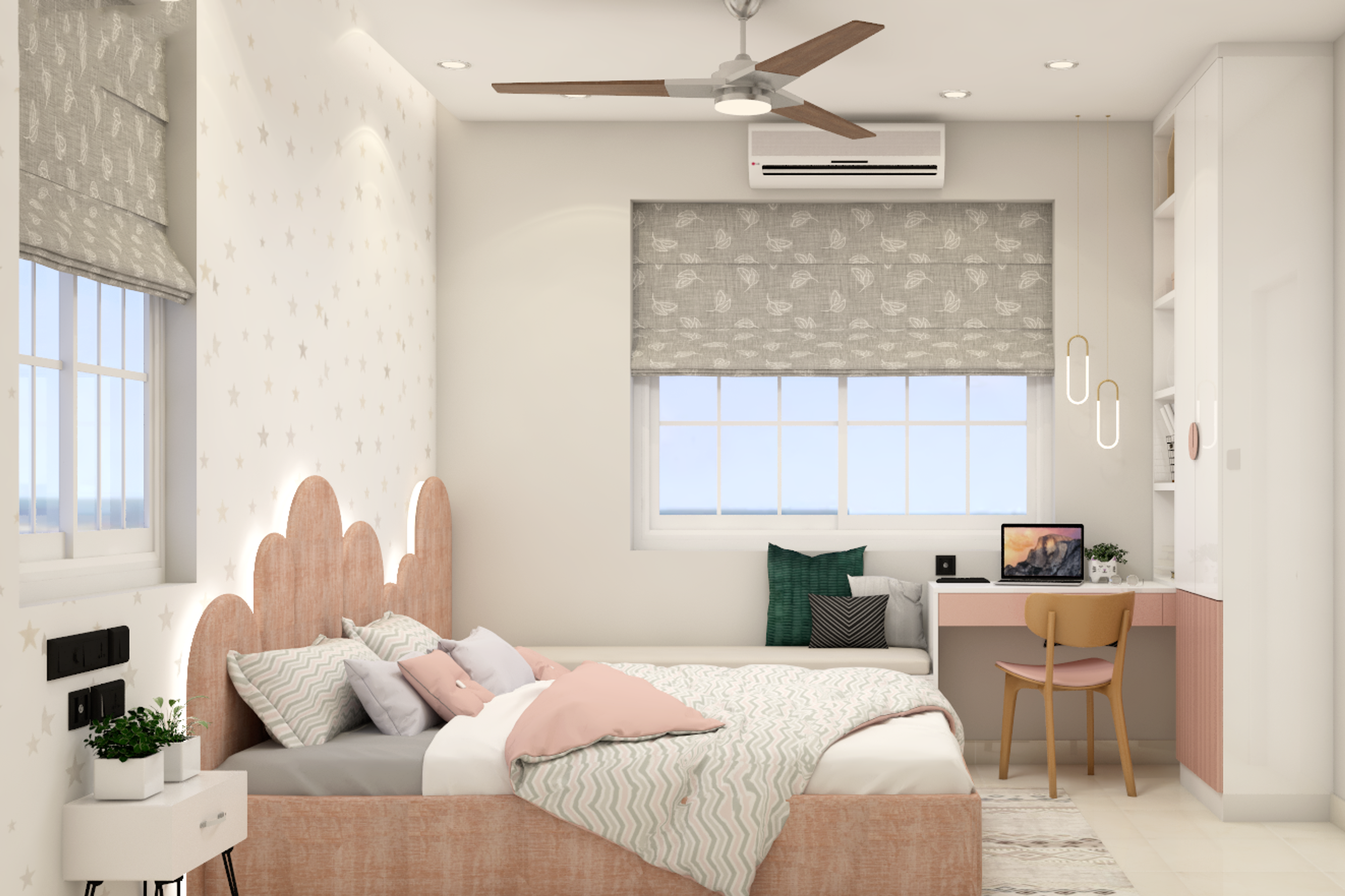 Pink Kids Bedroom with Bay Area - Livspace