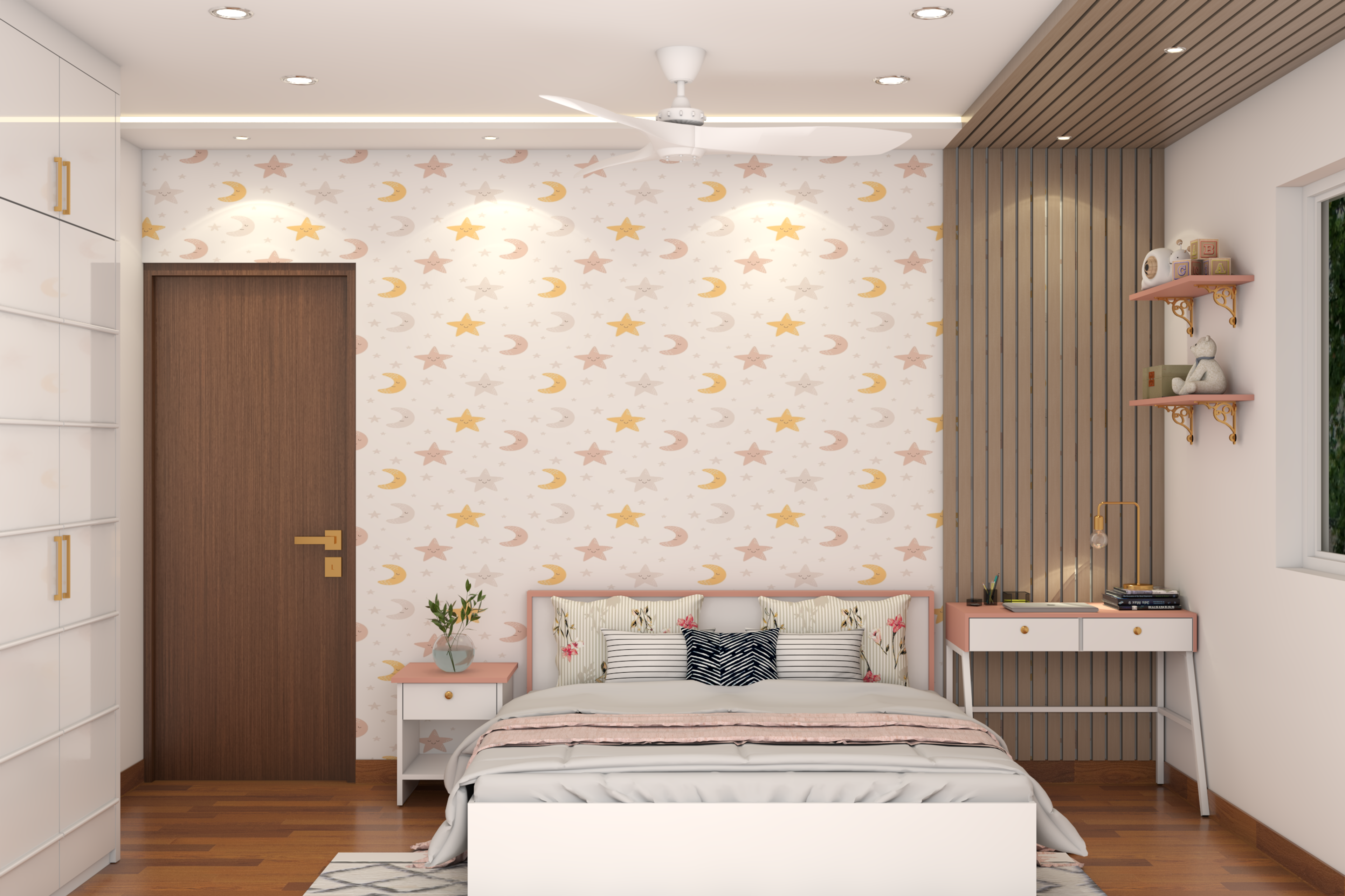 Modern Kids Bedroom with Textured Wallpaper