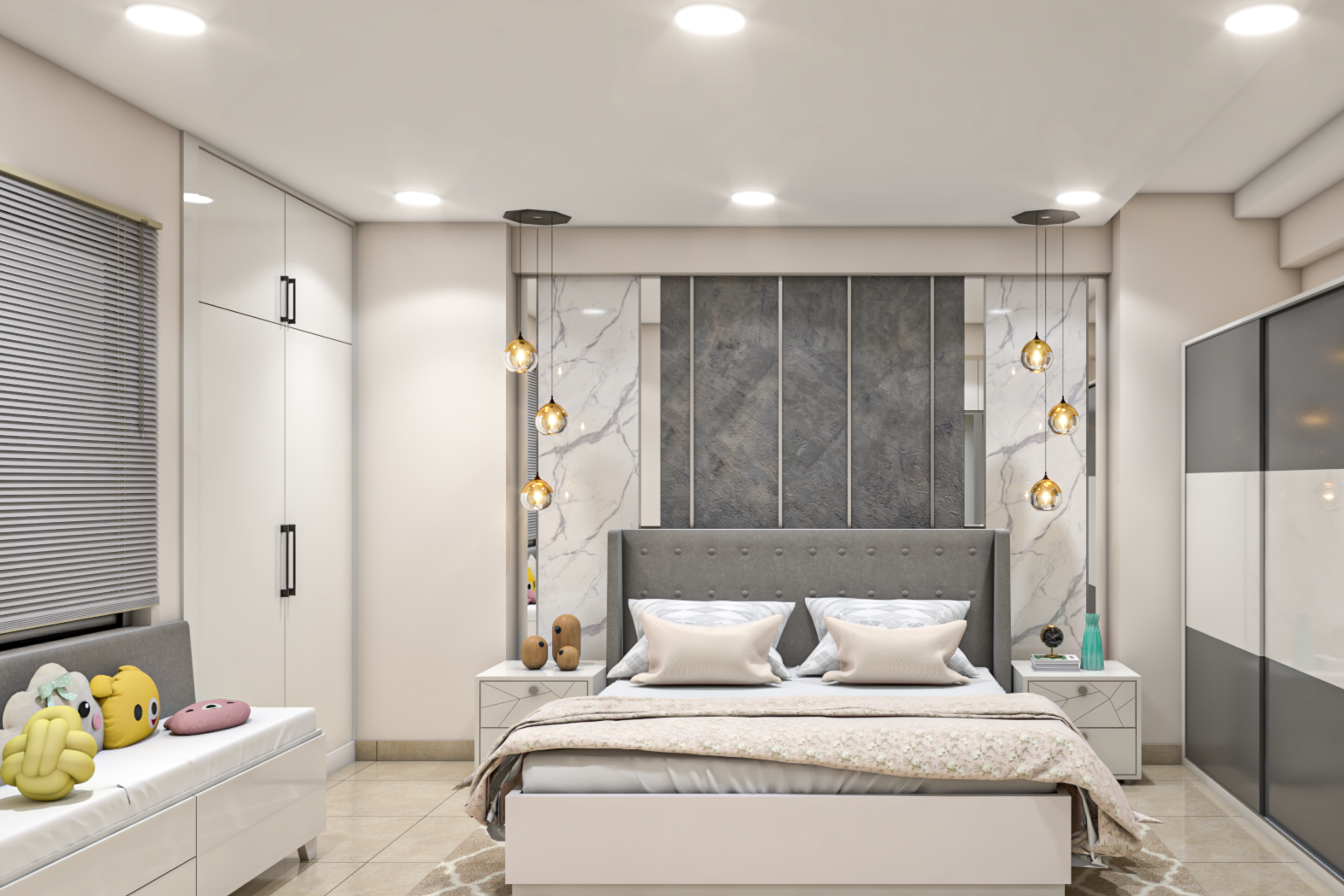 Gray Coloured Bedroom