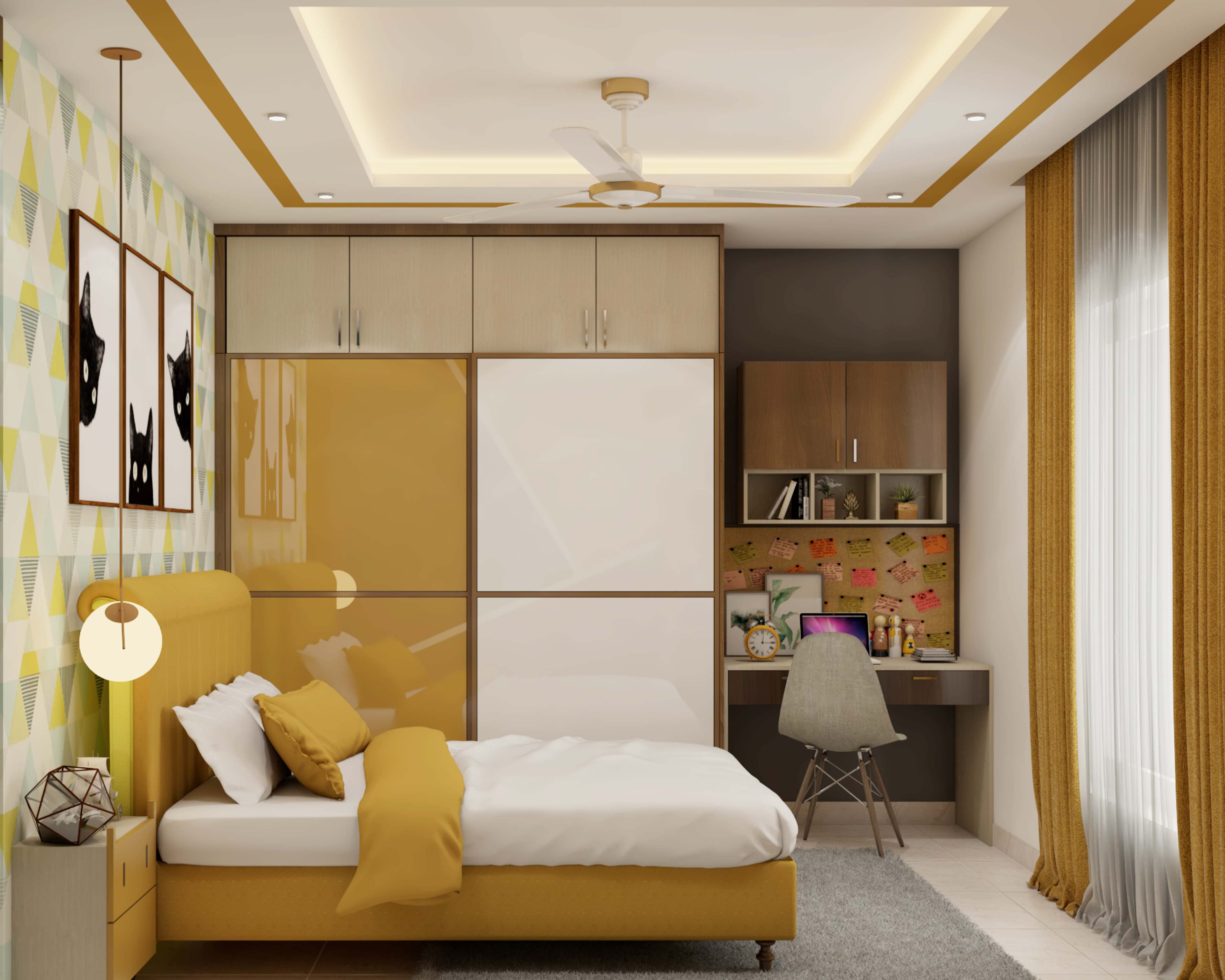 Kids Bedroom with Twin Study Areas - Livspace