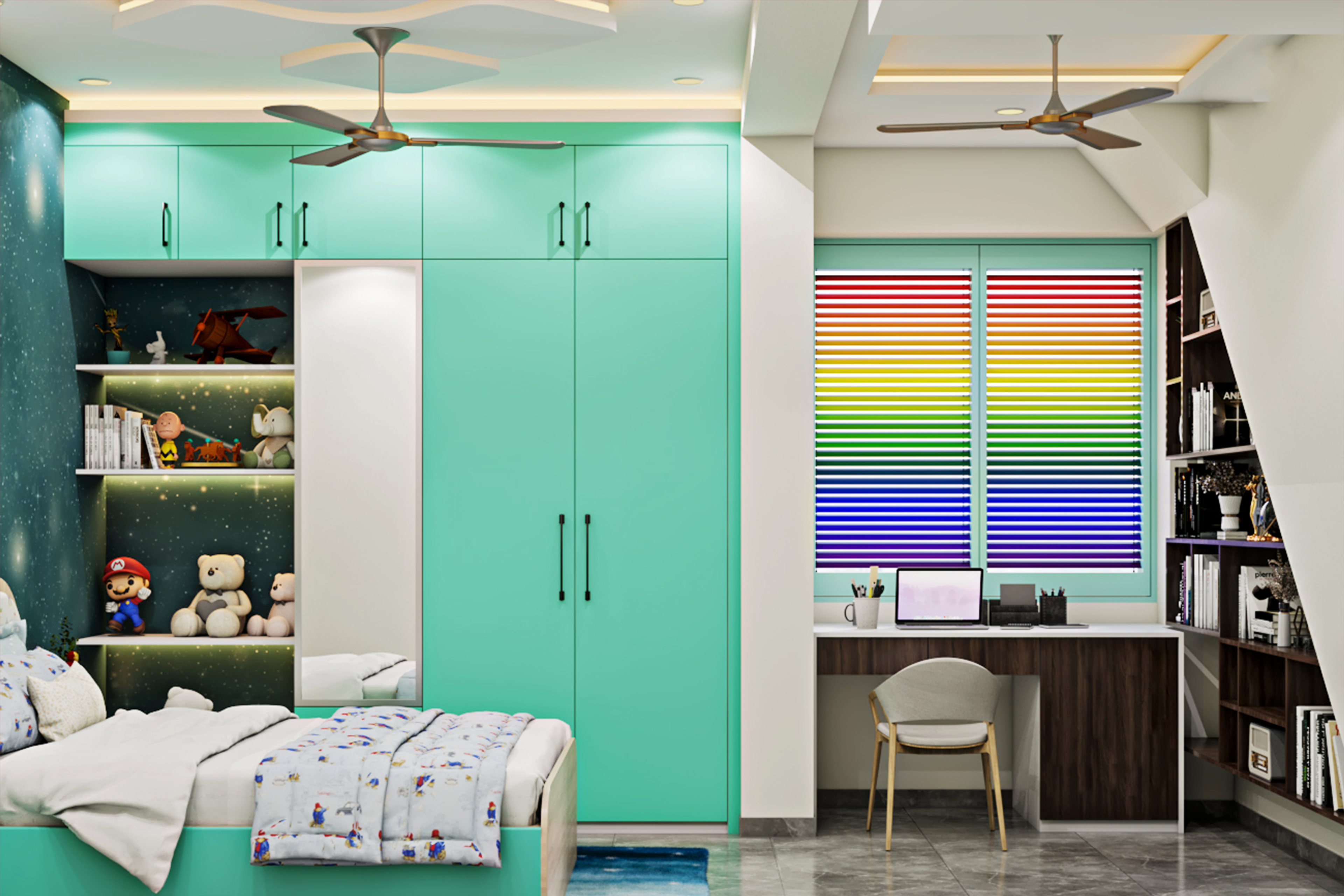 Kids Bedroom with Space Wallpaper - Livspace