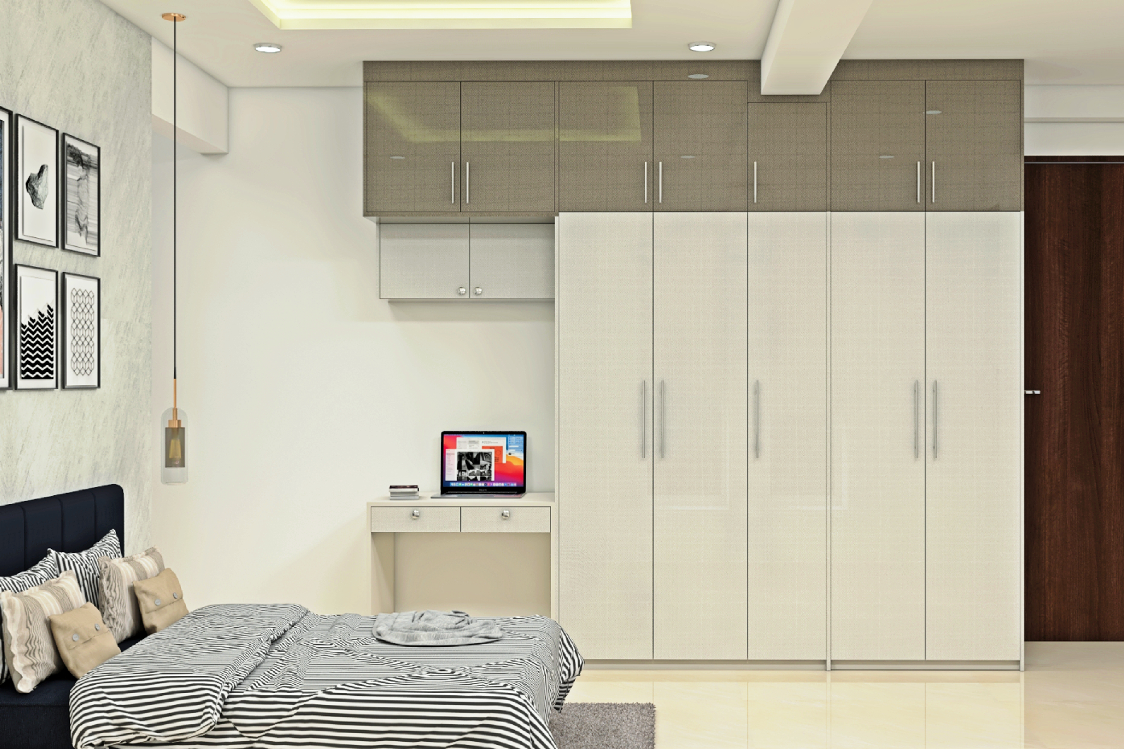 Modern Bedroom with Gray Accent Wall - Livspace