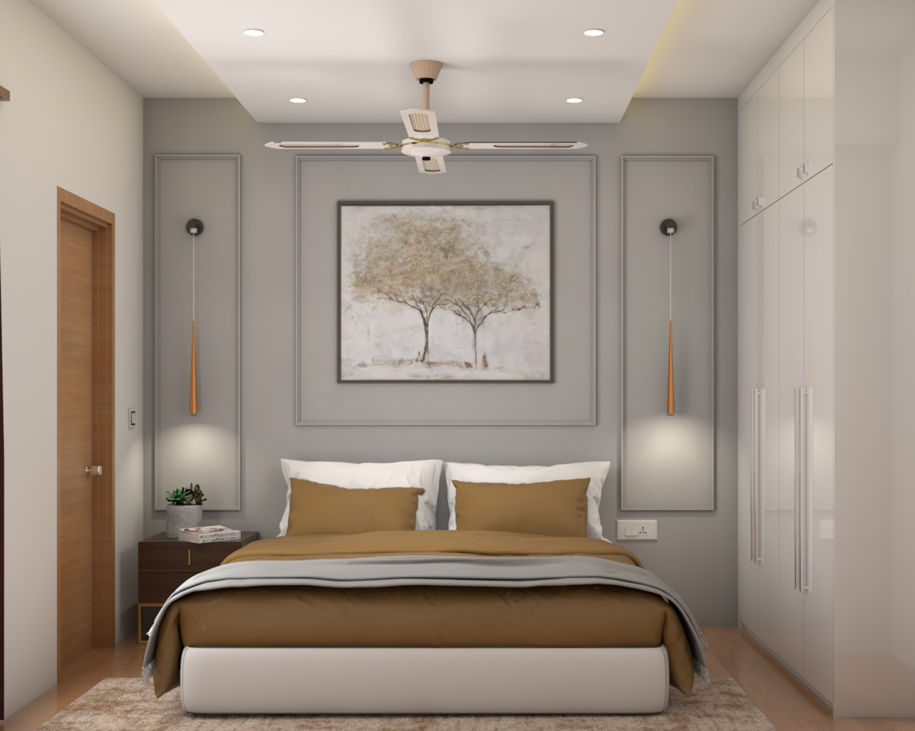 White and Wooden Bedroom - Livspace