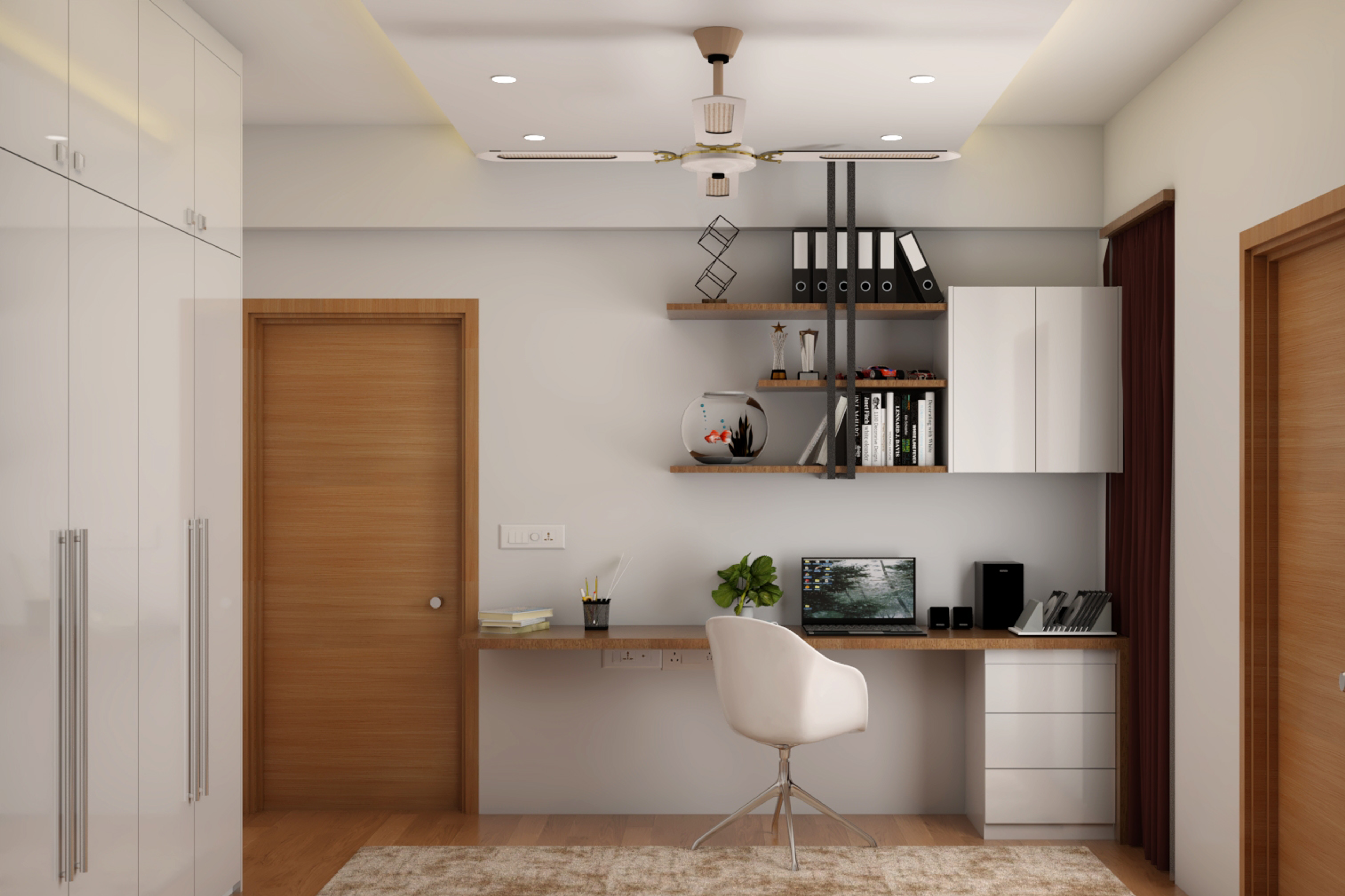 White and Wooden Bedroom - Livspace