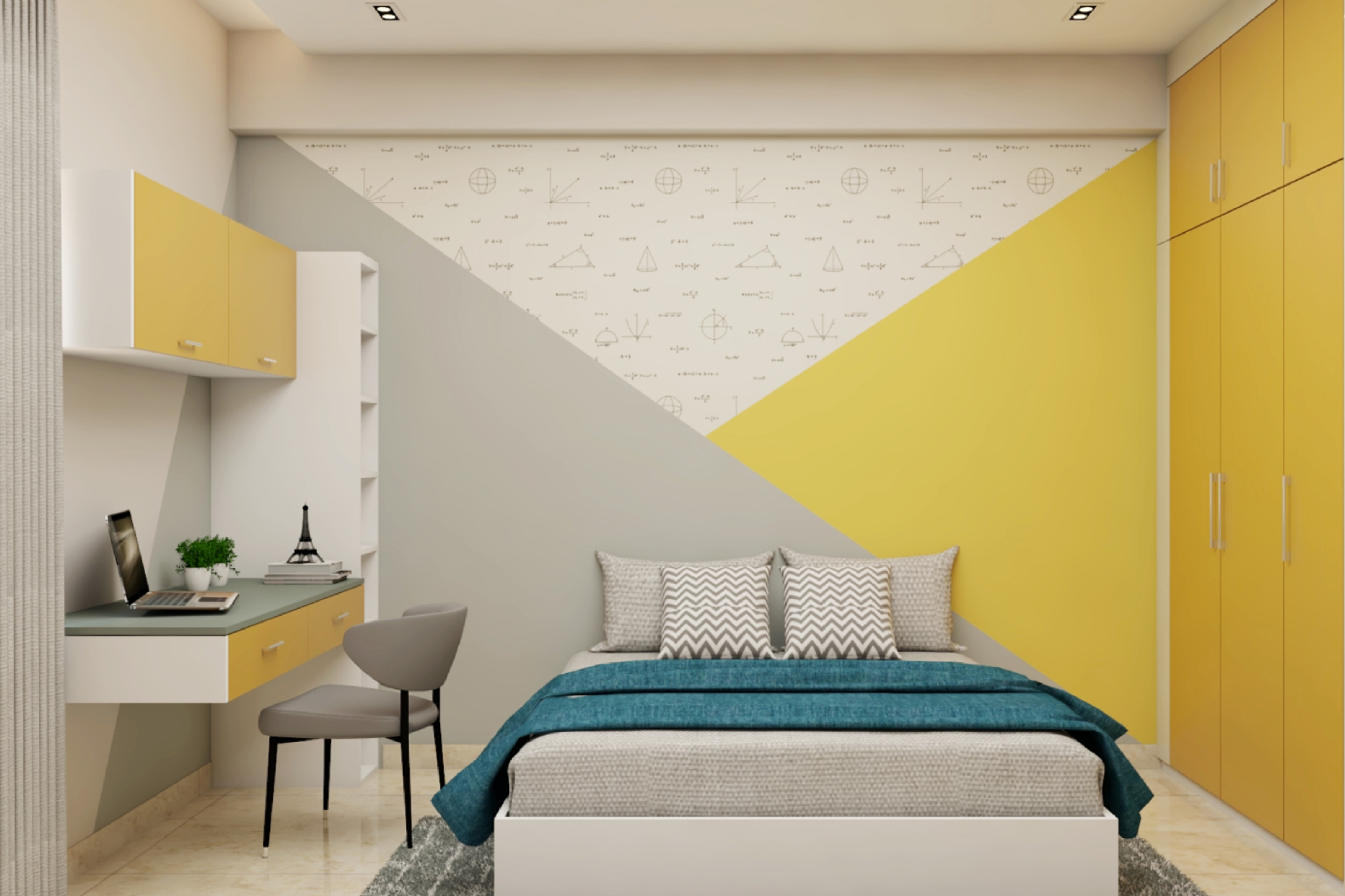 Bedroom with Vibrant Yellow Colours
