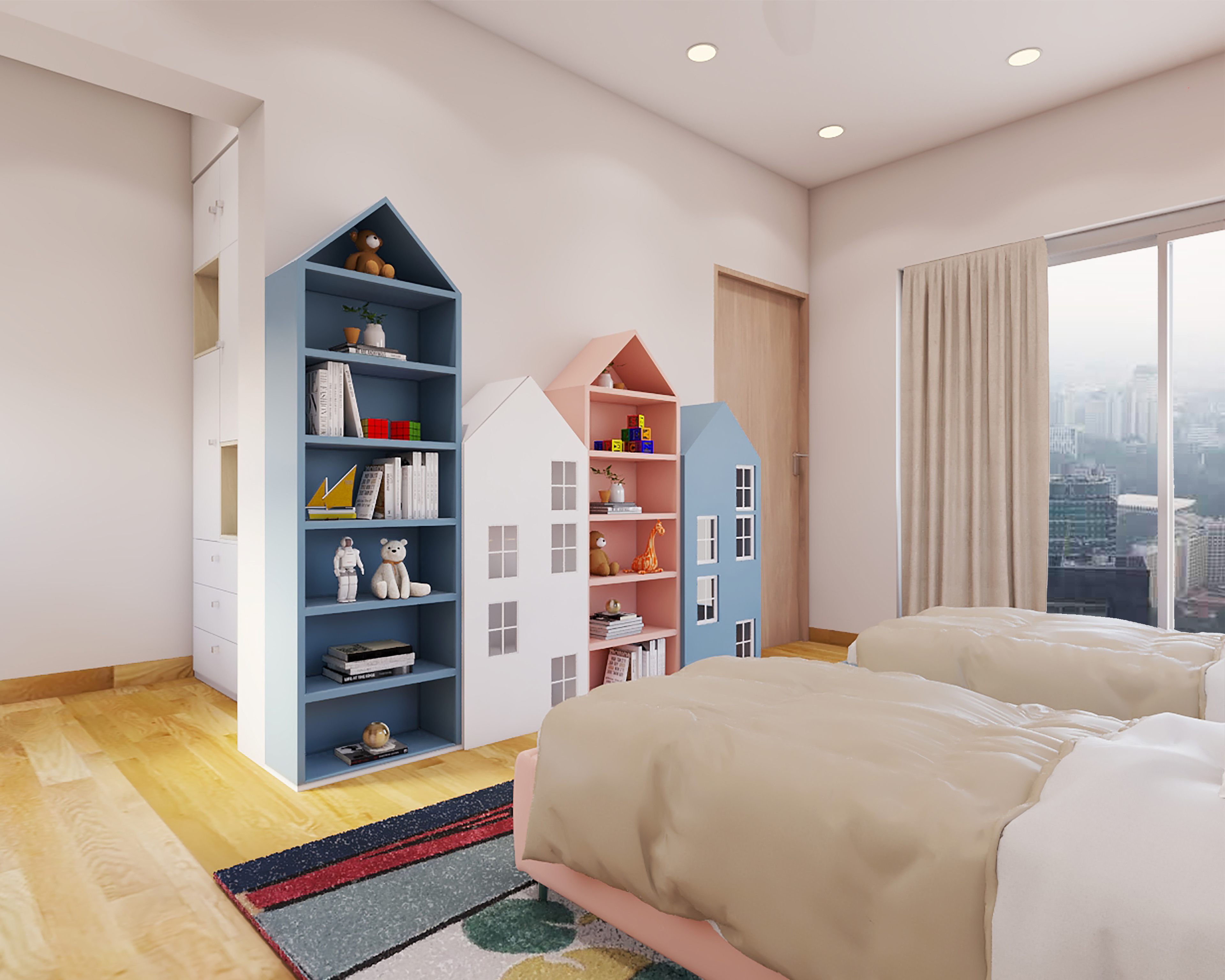 Kids Bedroom with Pencil Shaped Storage - Livspace