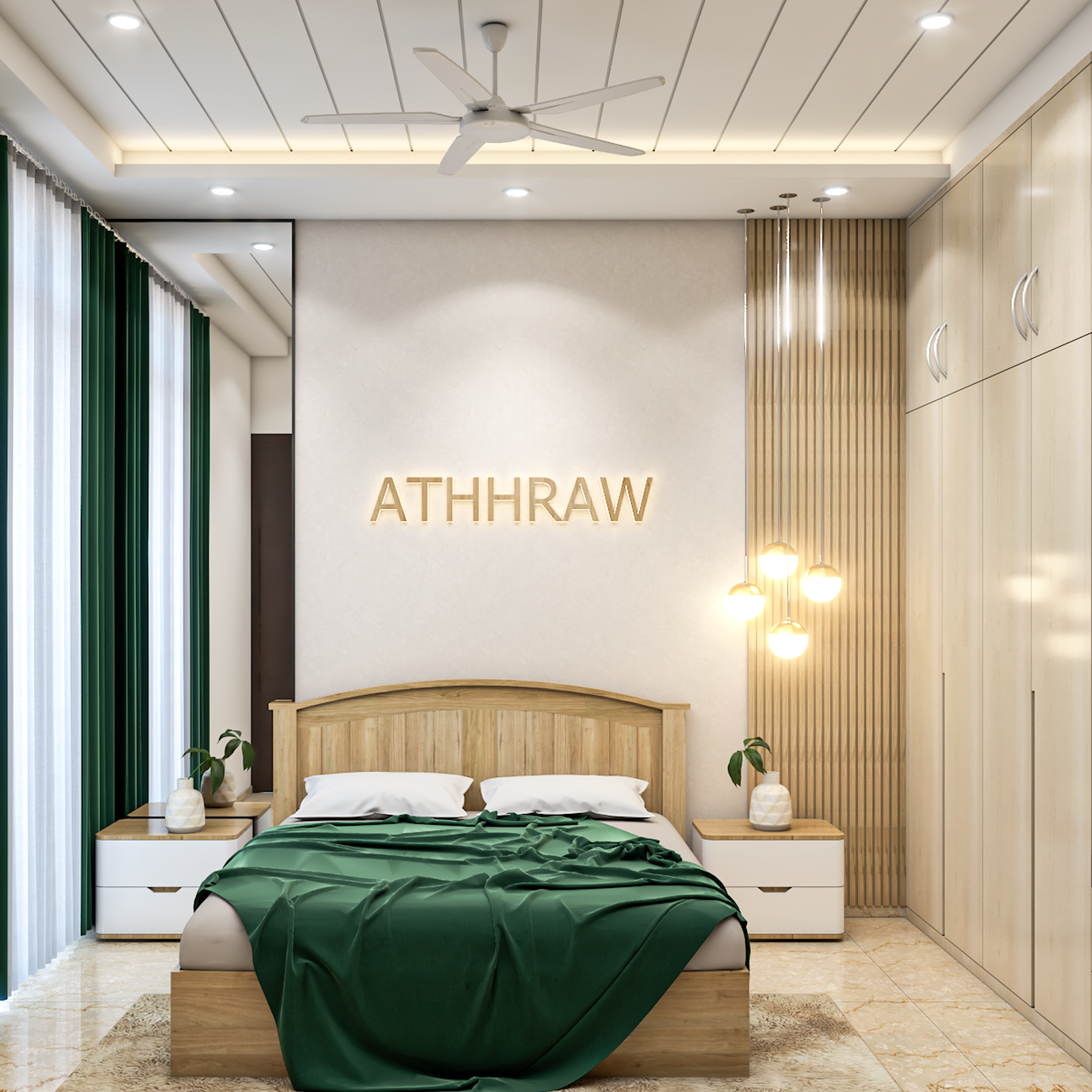 Modern Bedroom with Wooden Decor