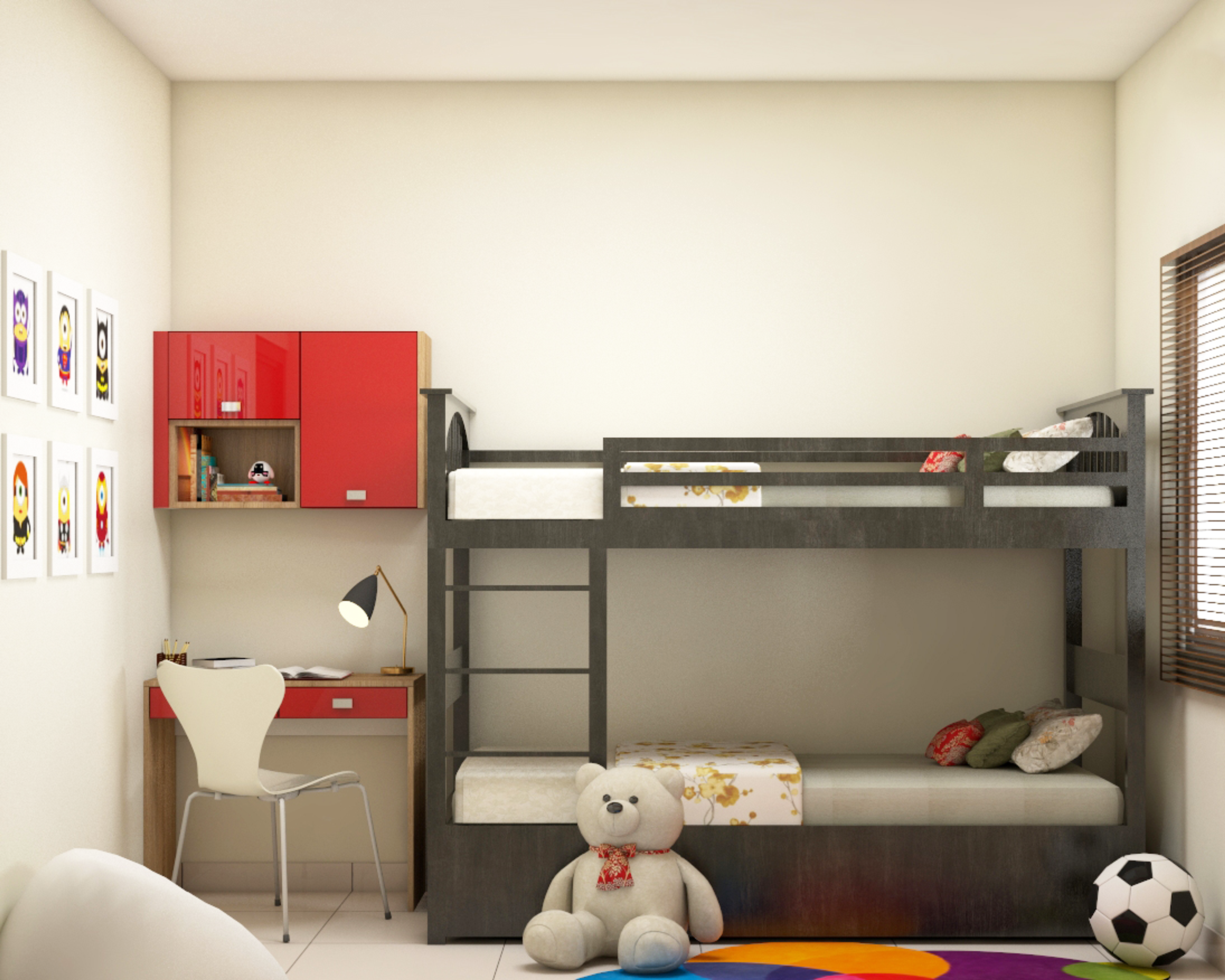 Modern Kids Bedroom with Glossy Red Furniture