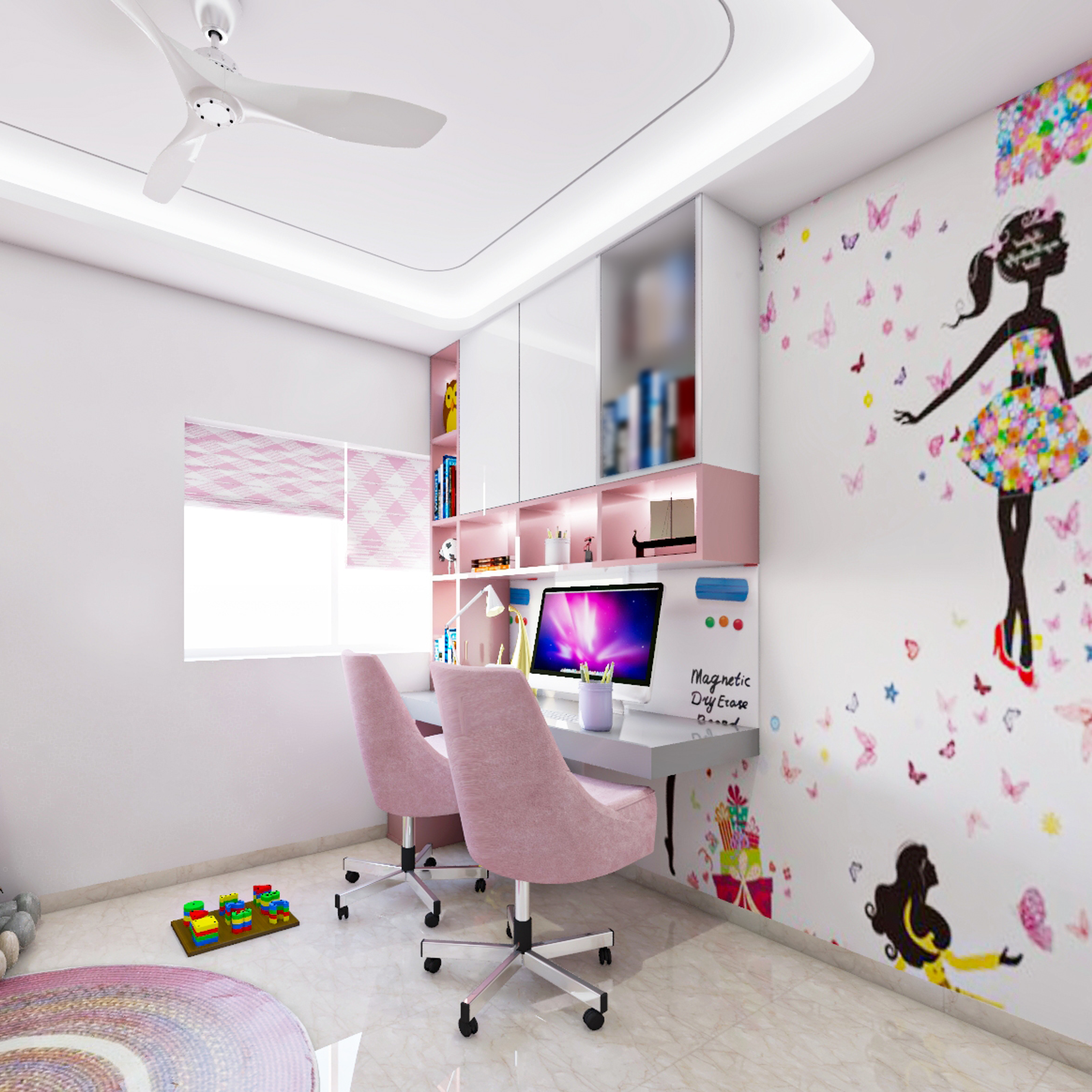 Pink-Themed Kids Bedroom - Livspace