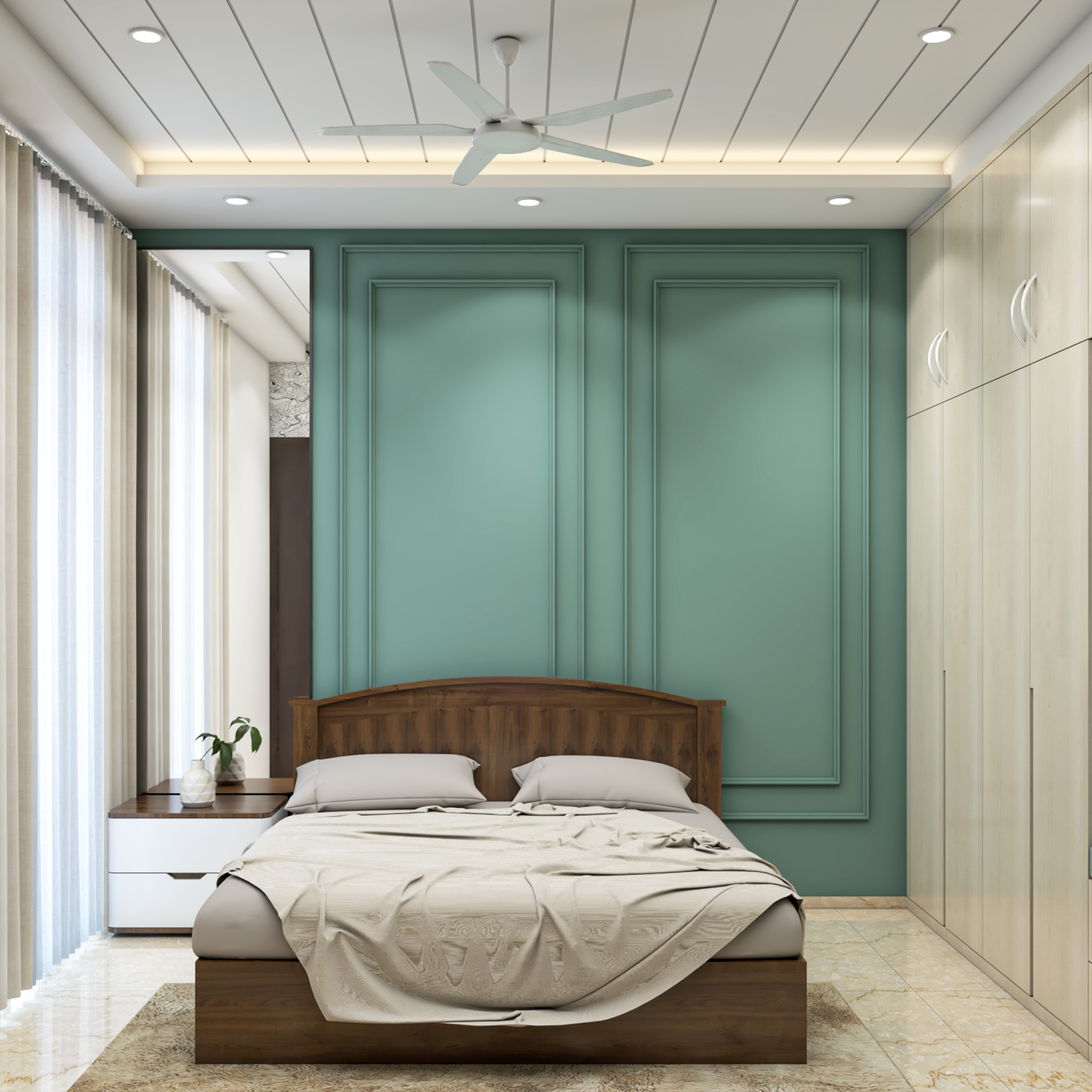 Bedroom with Pastel Green Hues