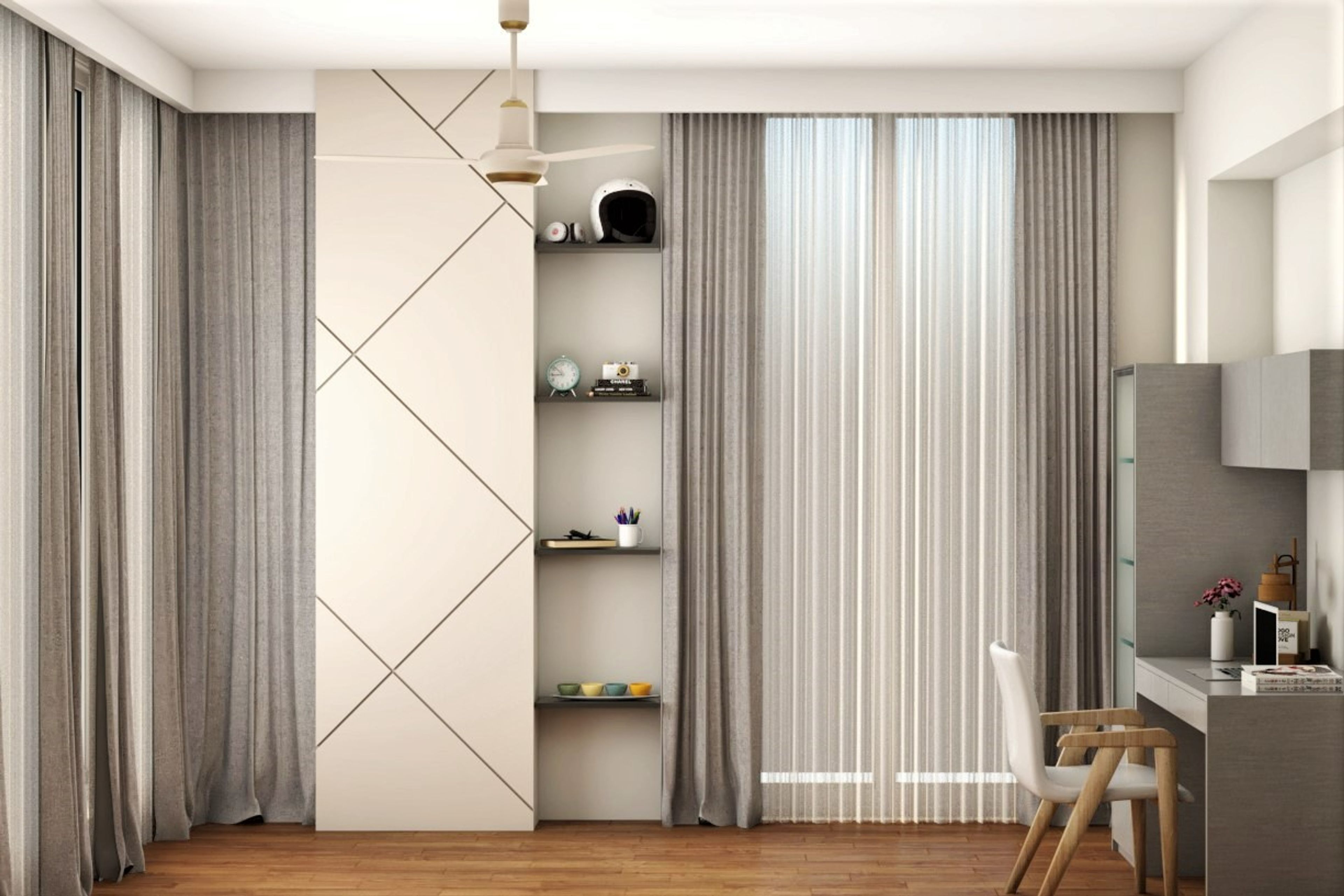 Spacious Grey-Toned Bedroom - Livspace