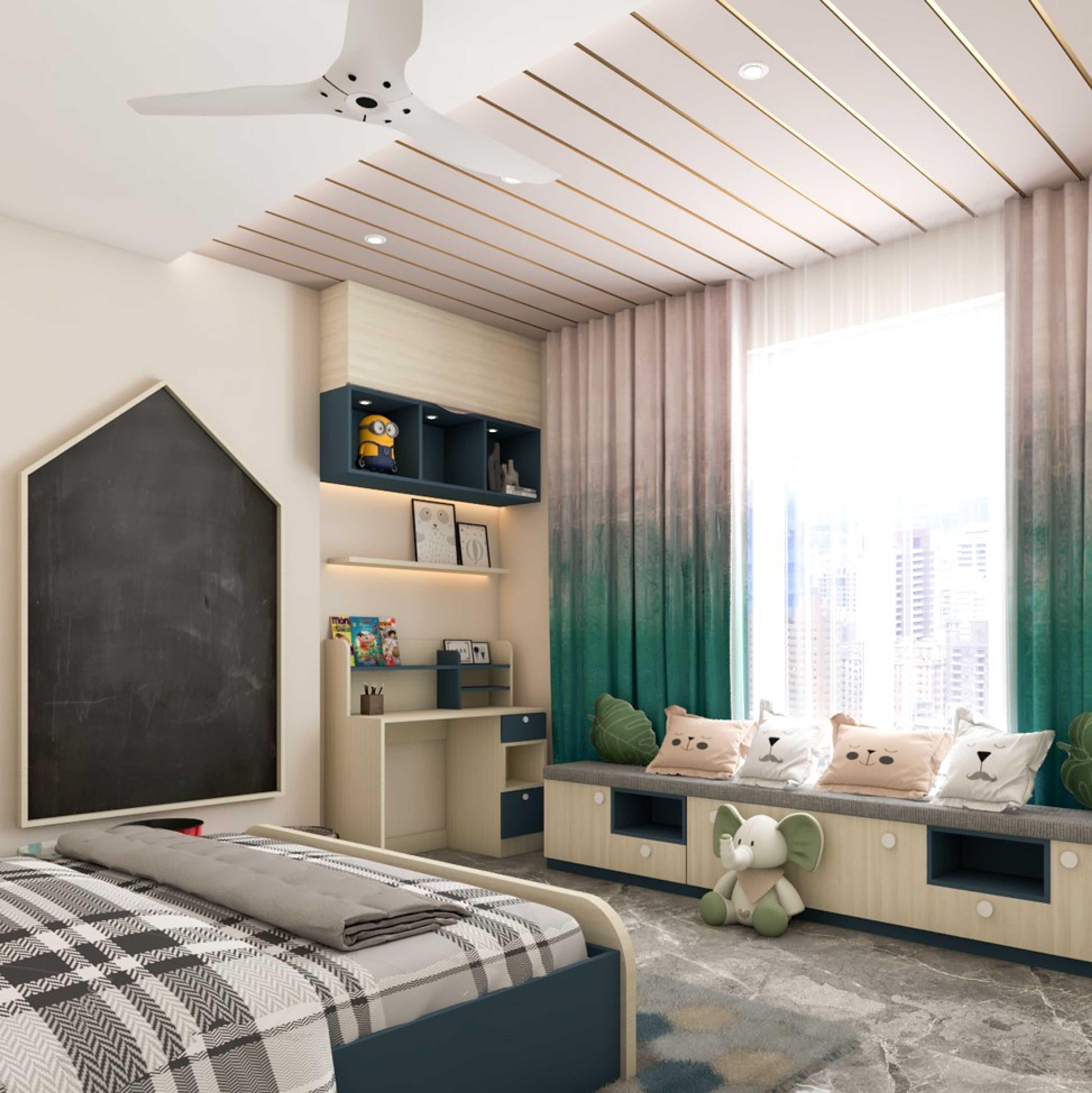 Multifunctional-Modern Kids Bedroom Design With Colourful Interiors - Livspace