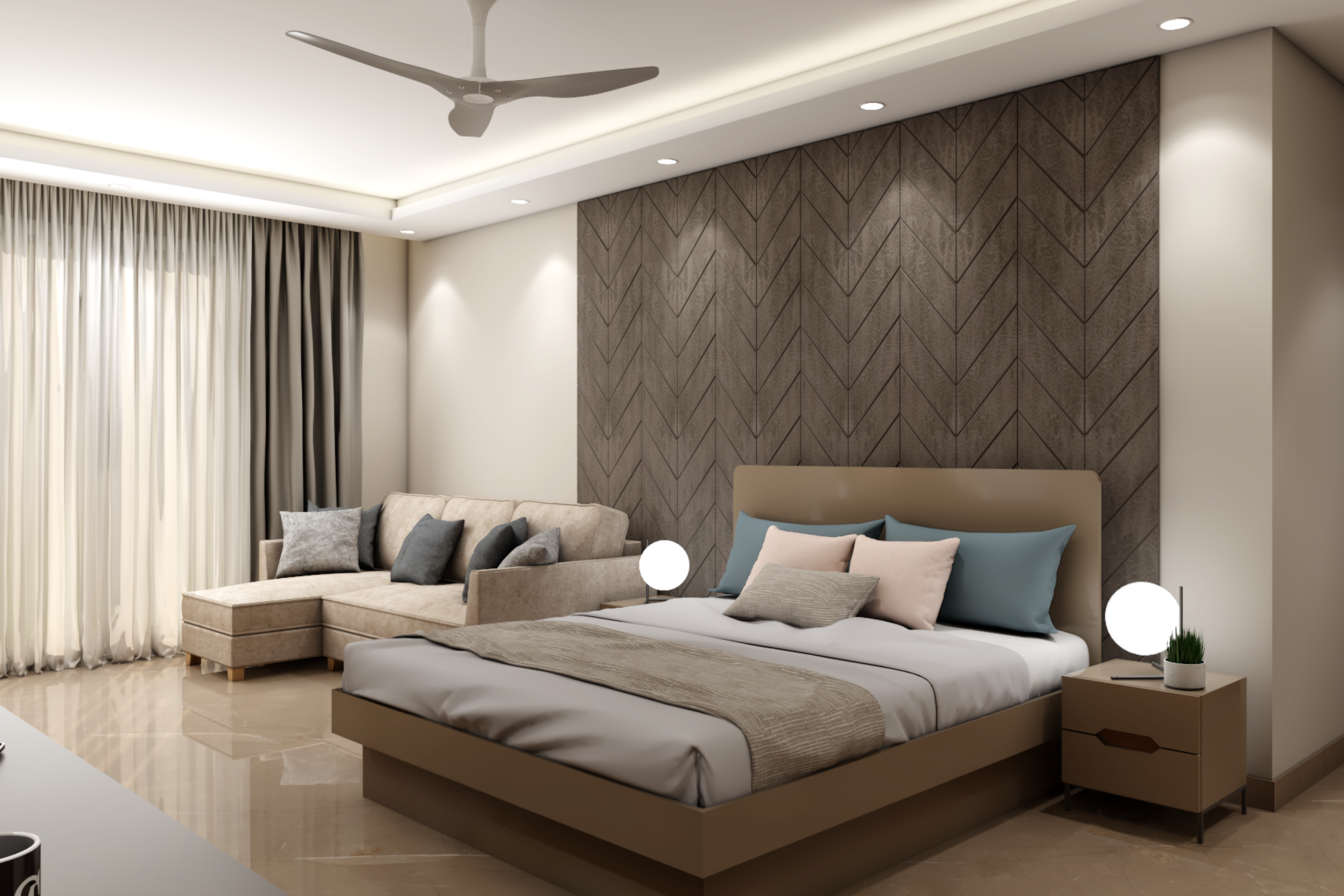 Modern Spacious Bedroom Design With Subtle Interiors