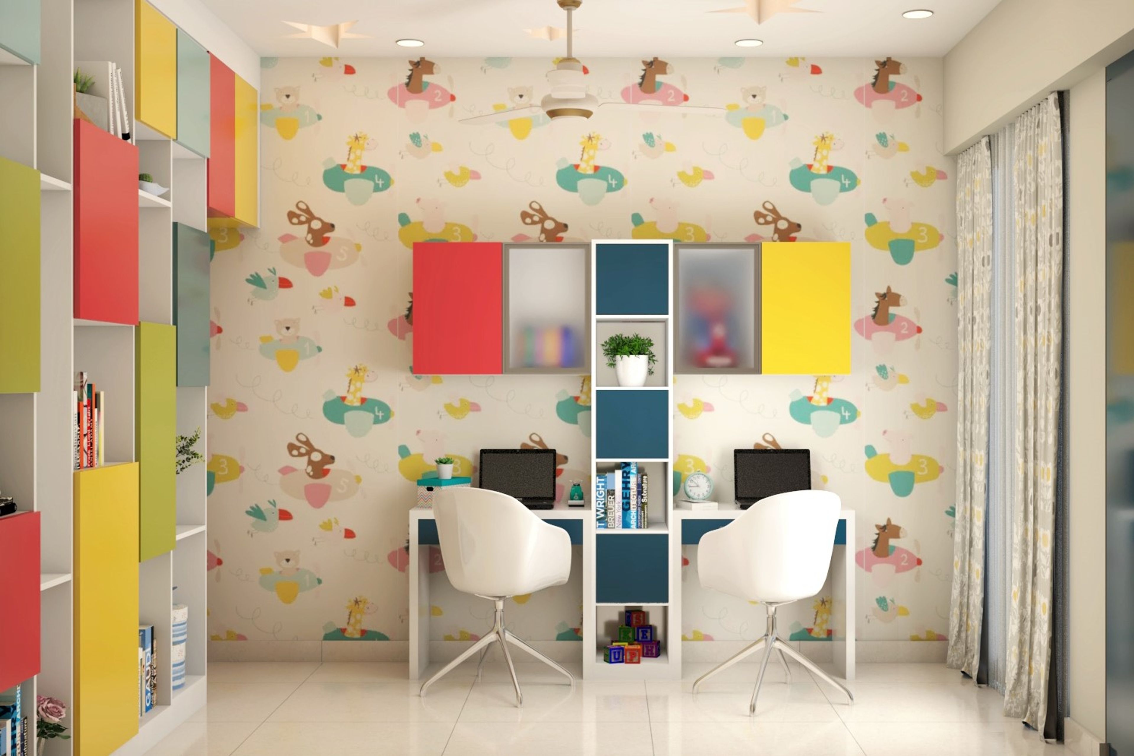 Contemporary Vibrant Kids Bedroom Design With Compact Layout