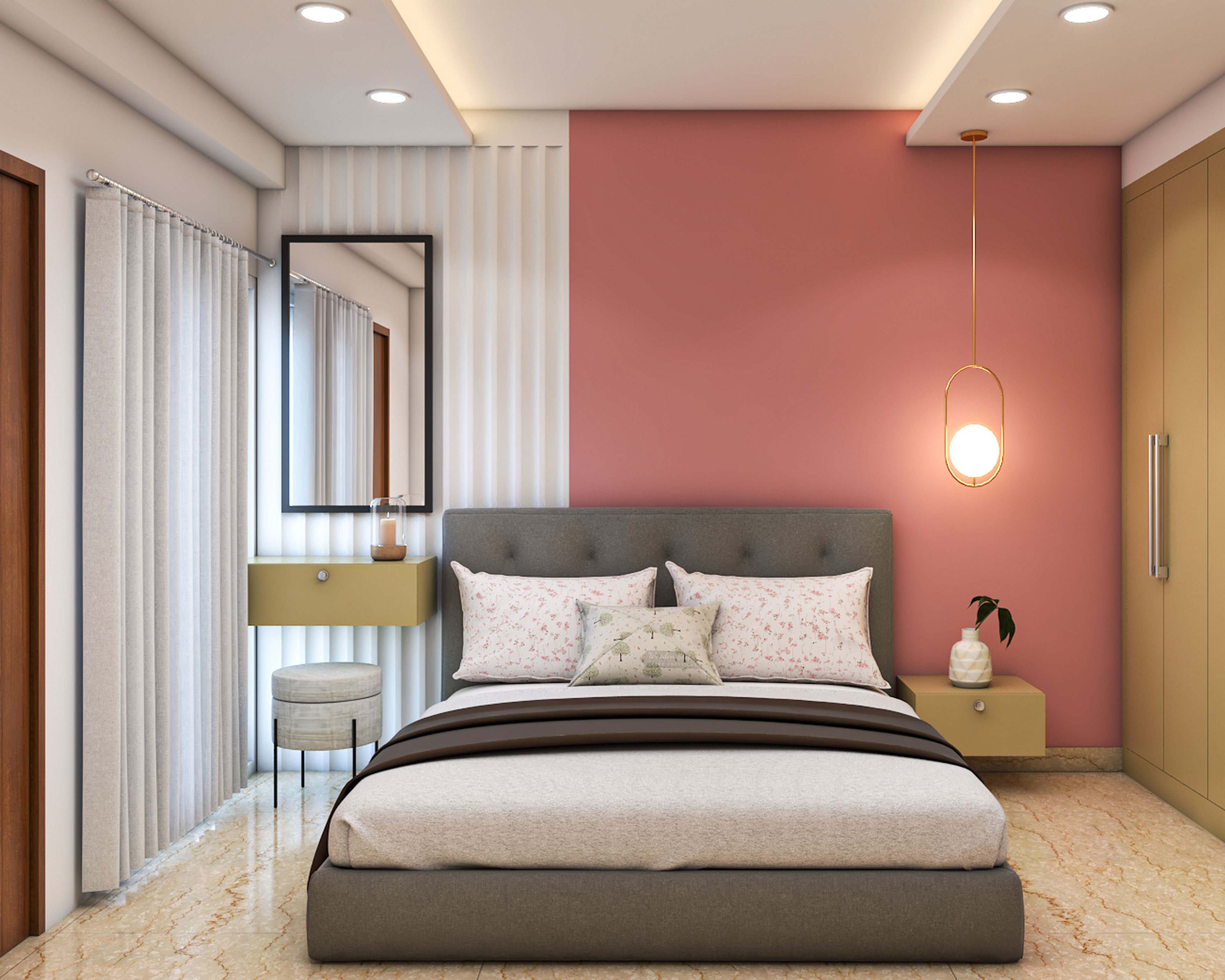 Modern Compact Pink Themed Kids Bedroom Design