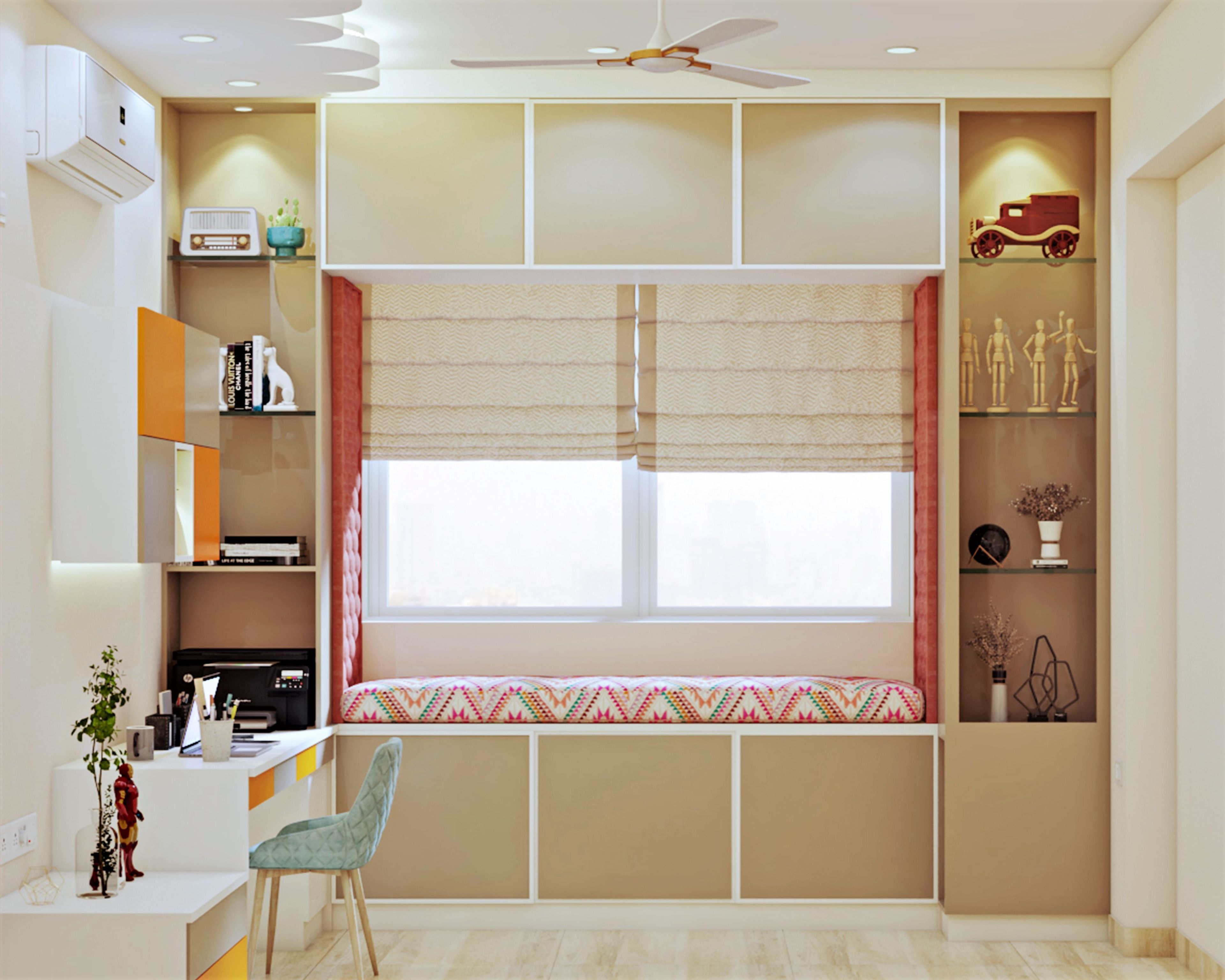 Mustard Yellow Themed Spacious Kids Bedroom With Modern Interiors - Livspace