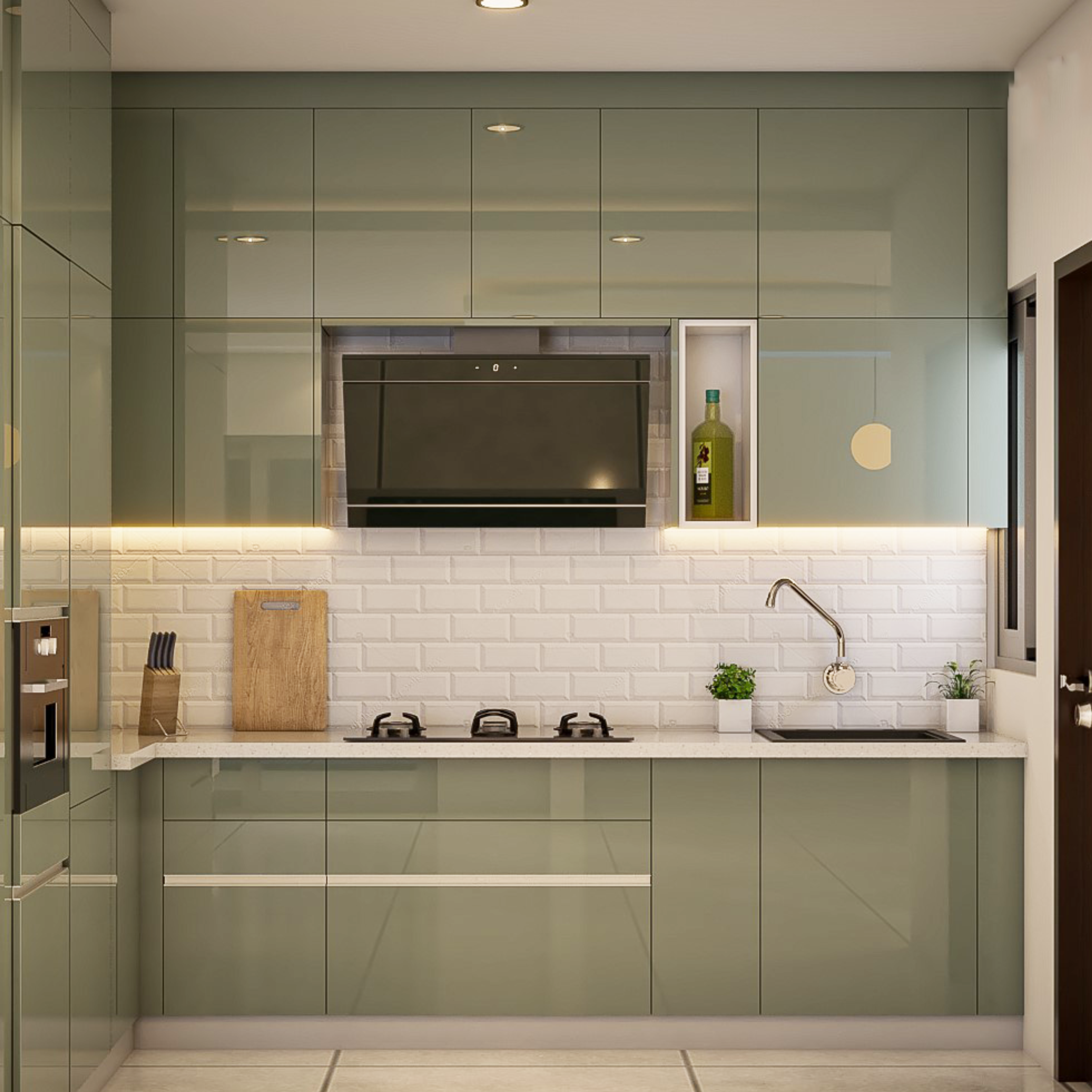 L Shaped Contemporary Modular Kitchen Design