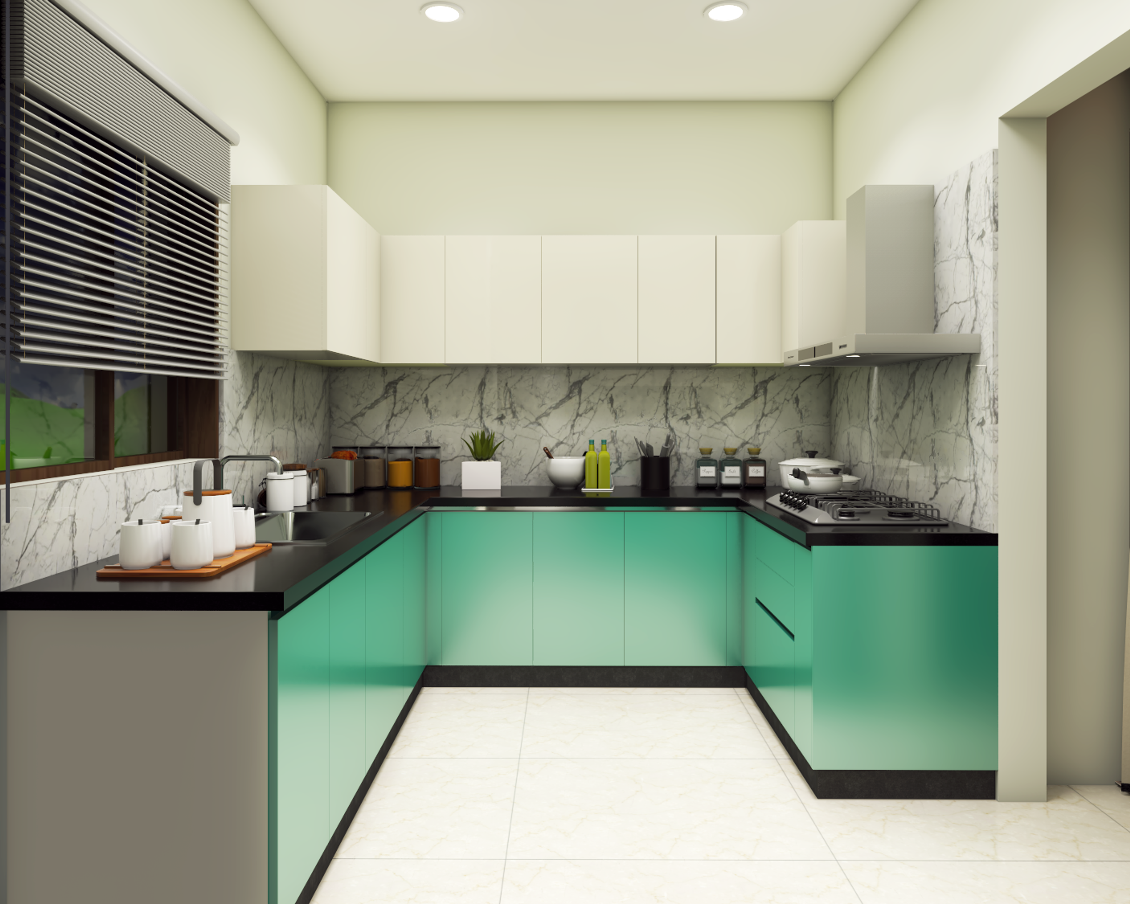 Contemporary U-Shaped Modular Kitchen Design