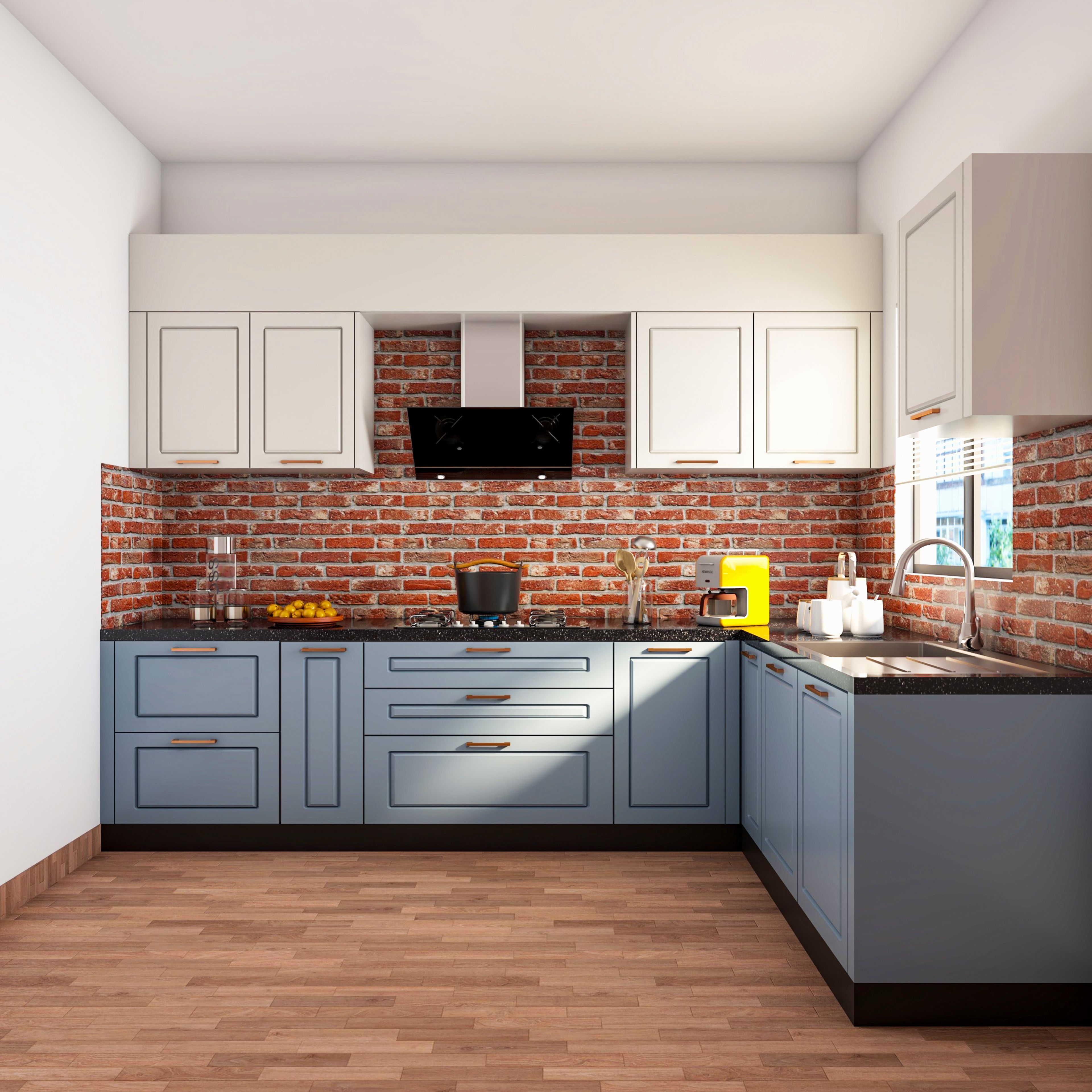 Transitional Theme L-Shaped Kitchen Design