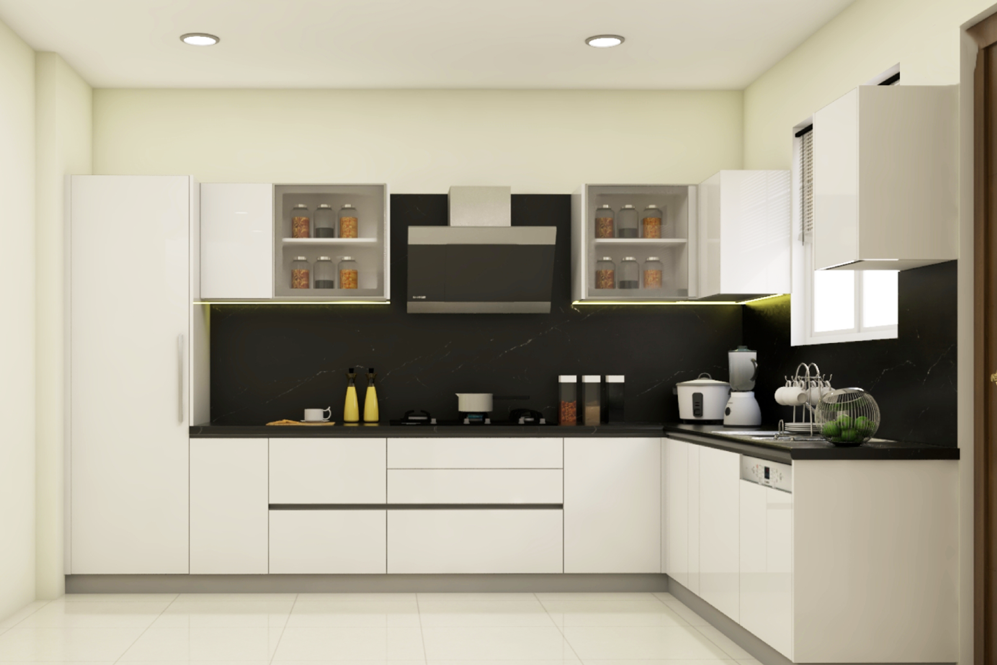L Shaped Modern Style Modular Kitchen