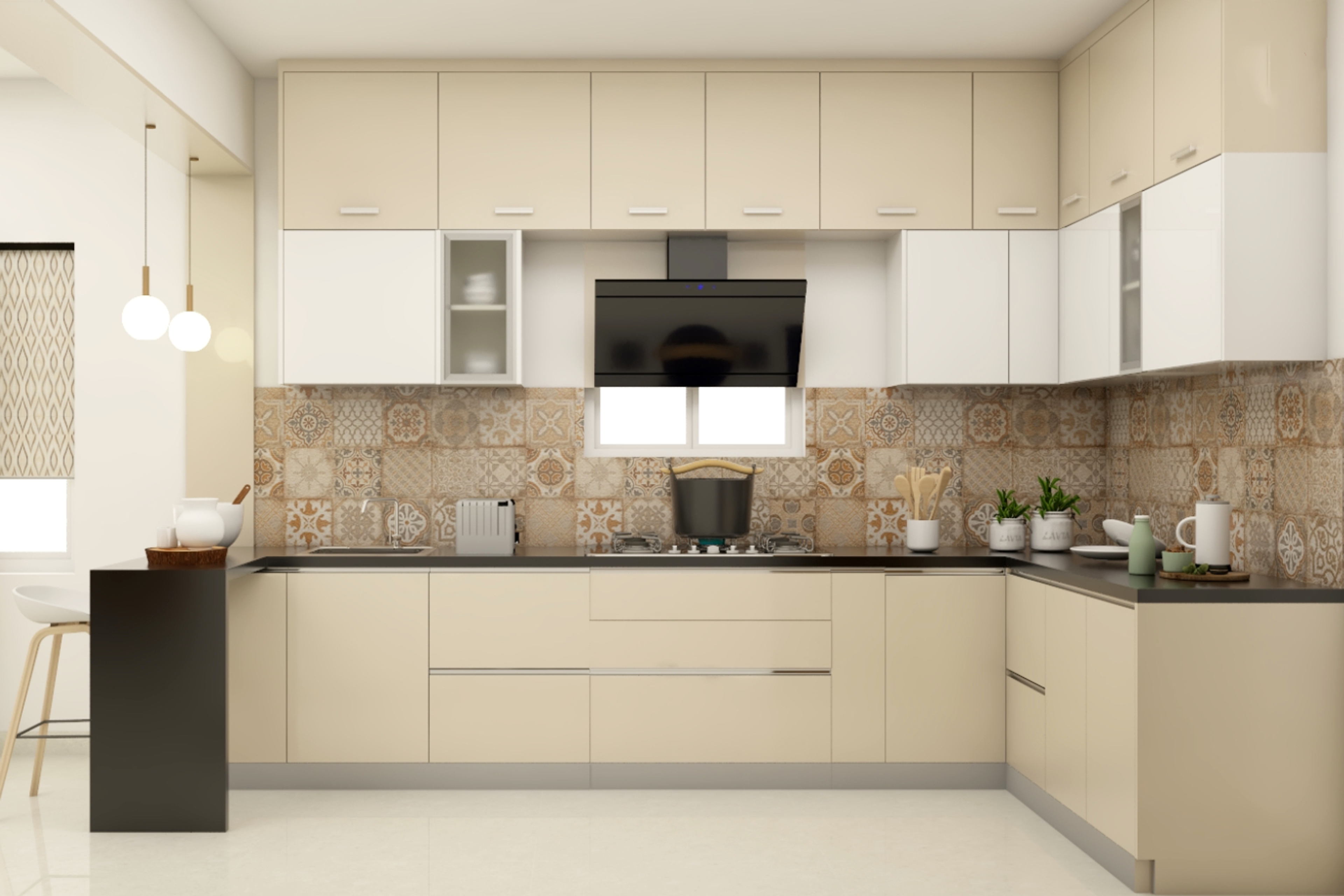 L Shaped Modern Style Modular Kitchen