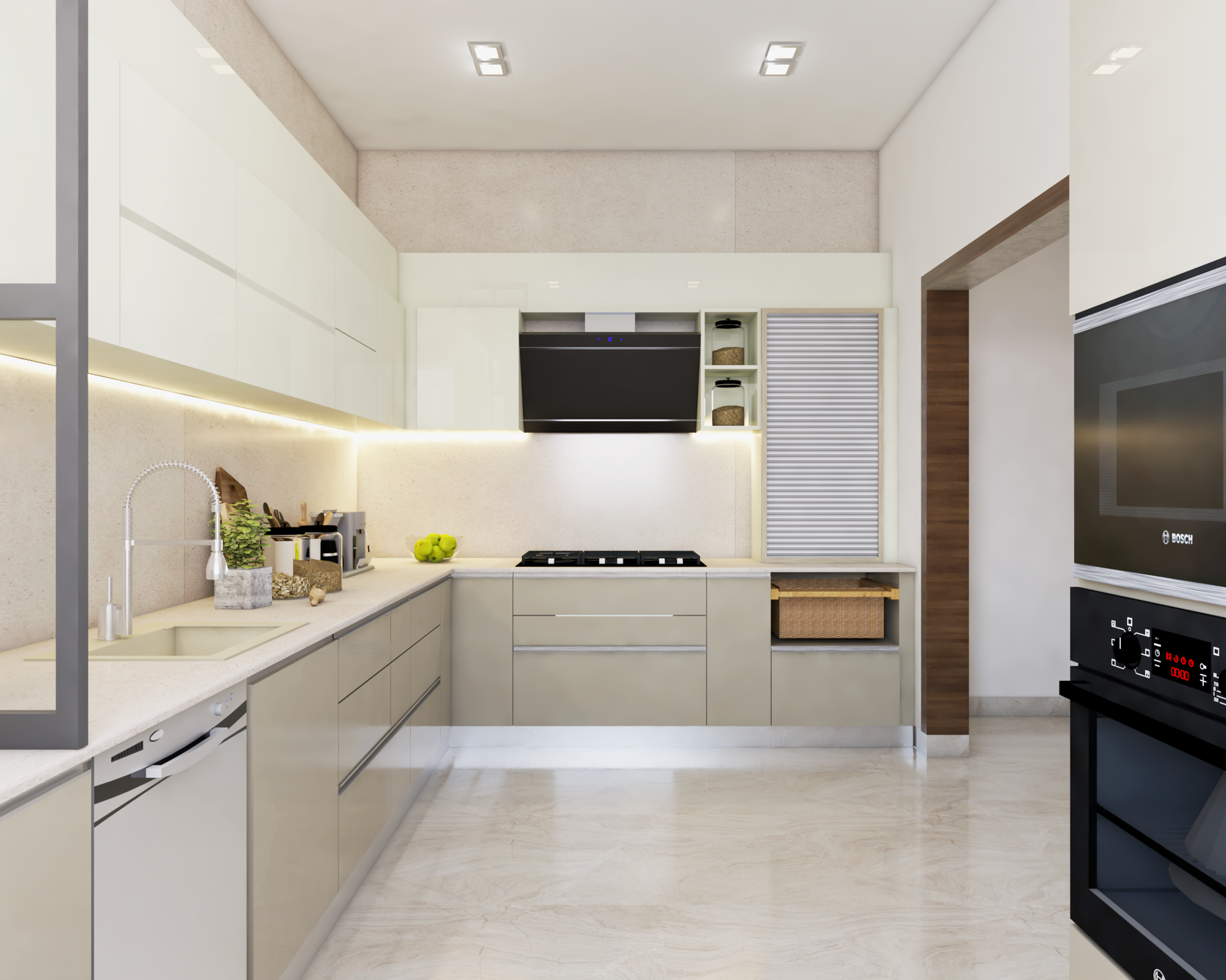 Contemporary Style L-Shaped Modular Kitchen