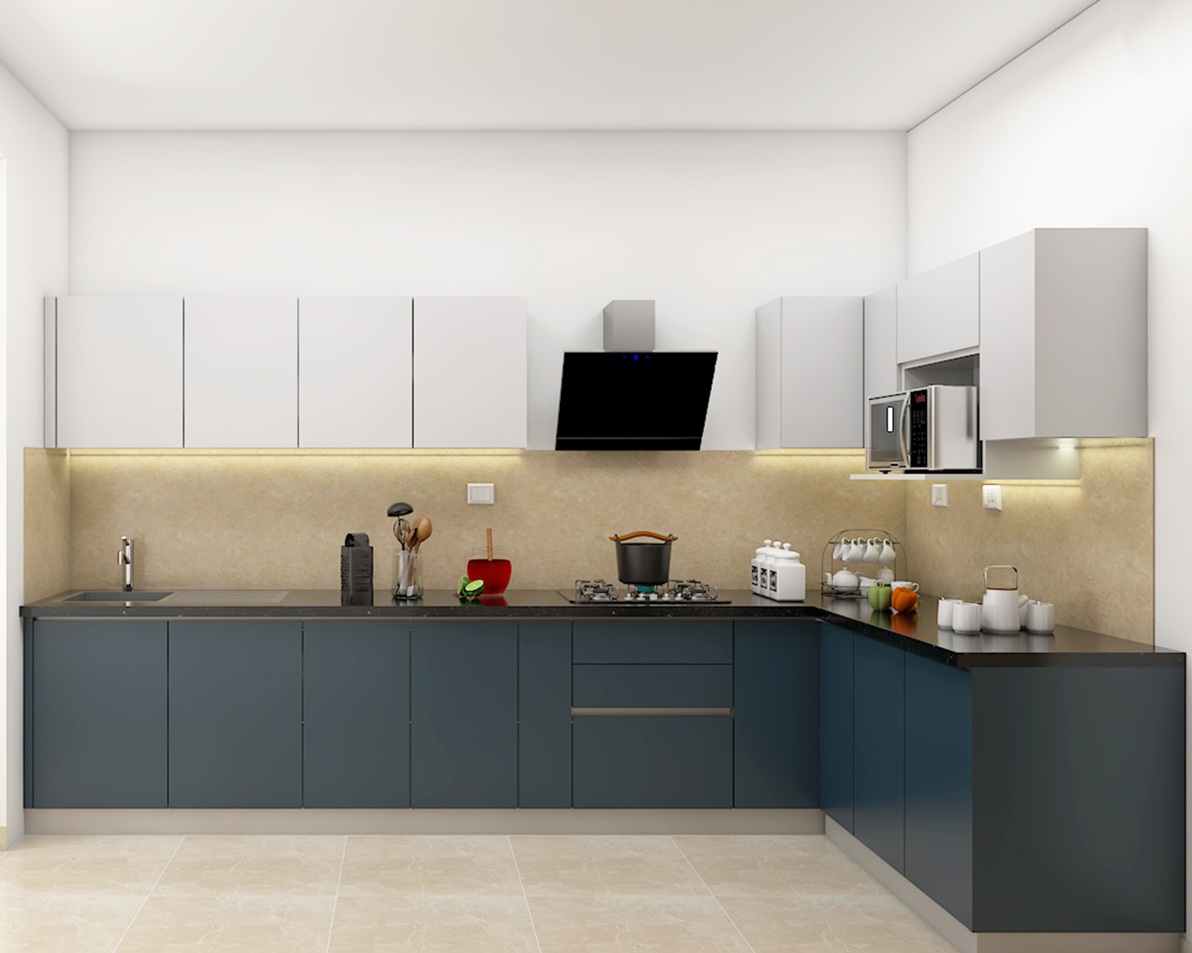 Contemporary Style L-Shaped Modular Kitchen