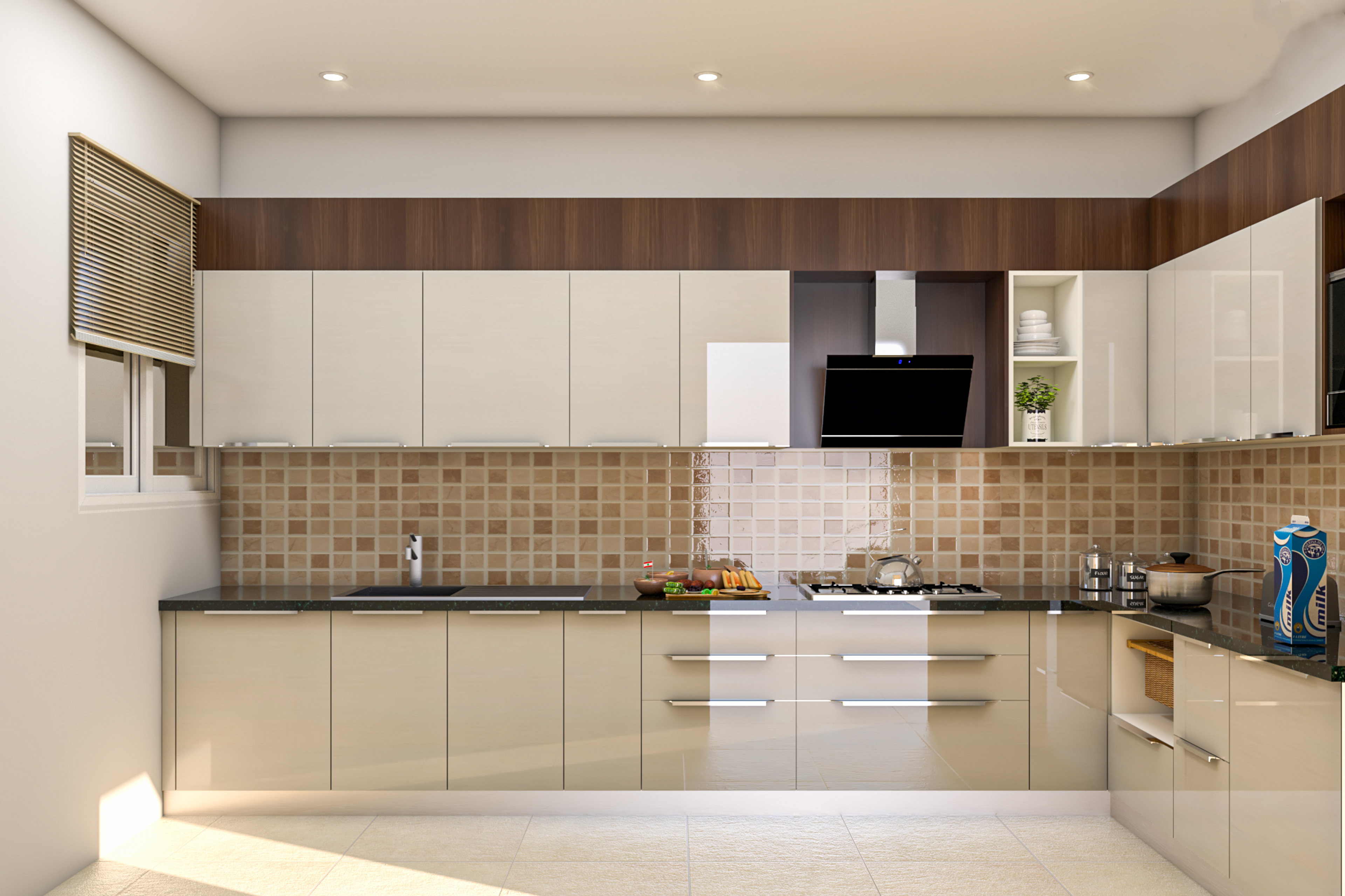 Modern Style L-Shaped Modular Kitchen