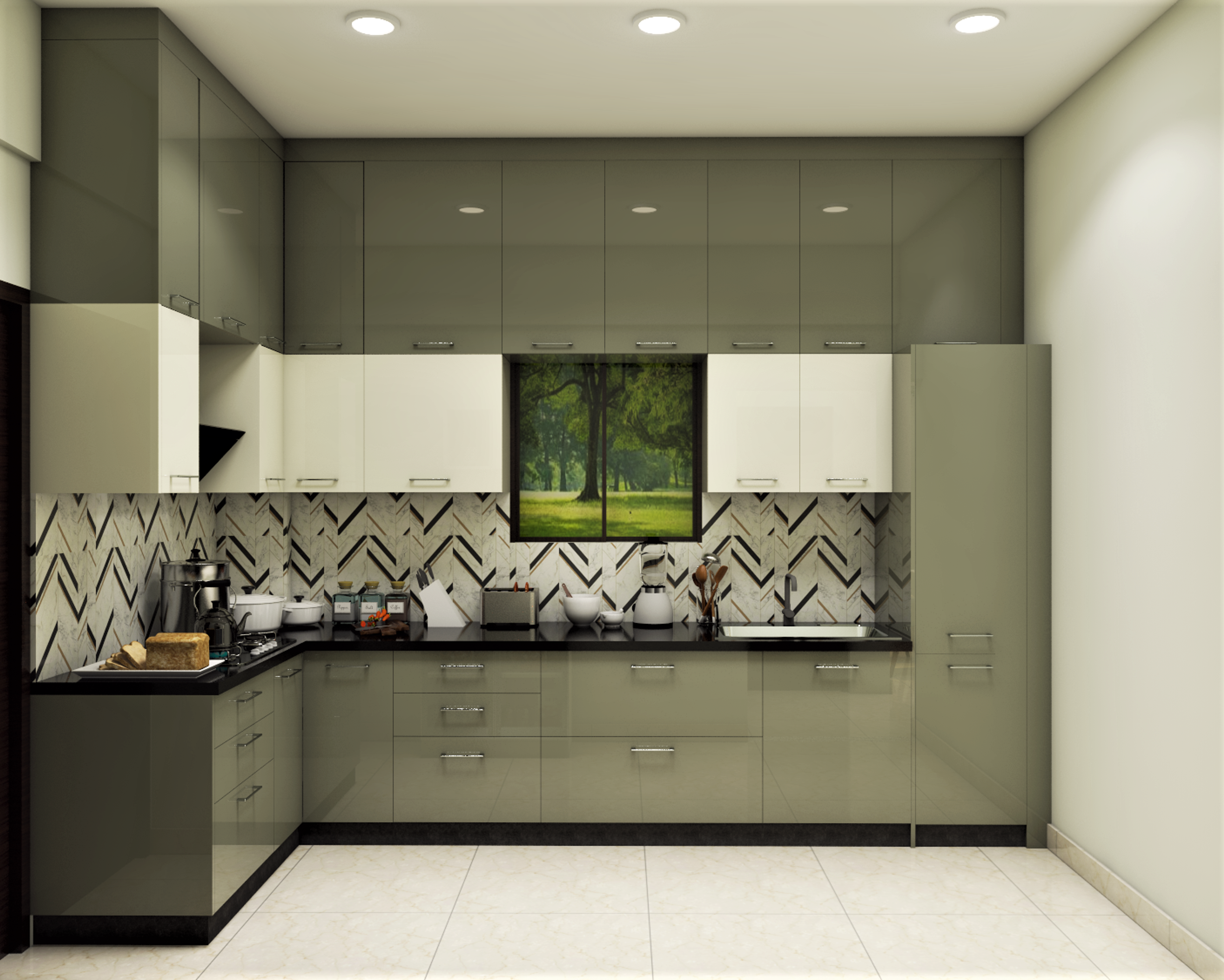 L Shaped Modern Style Modular Kitchen