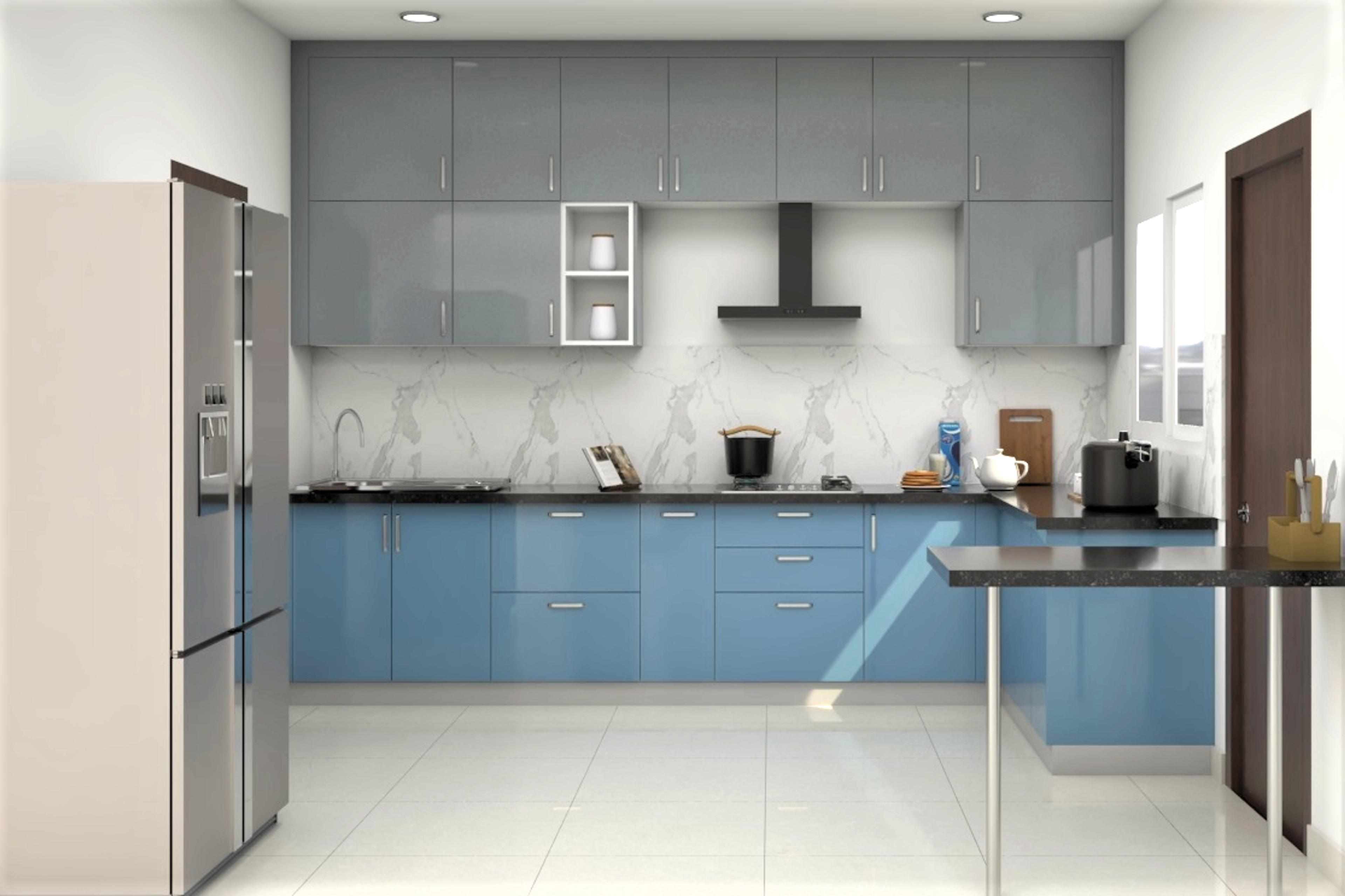 L Shaped Contemporary Style Modular Kitchen