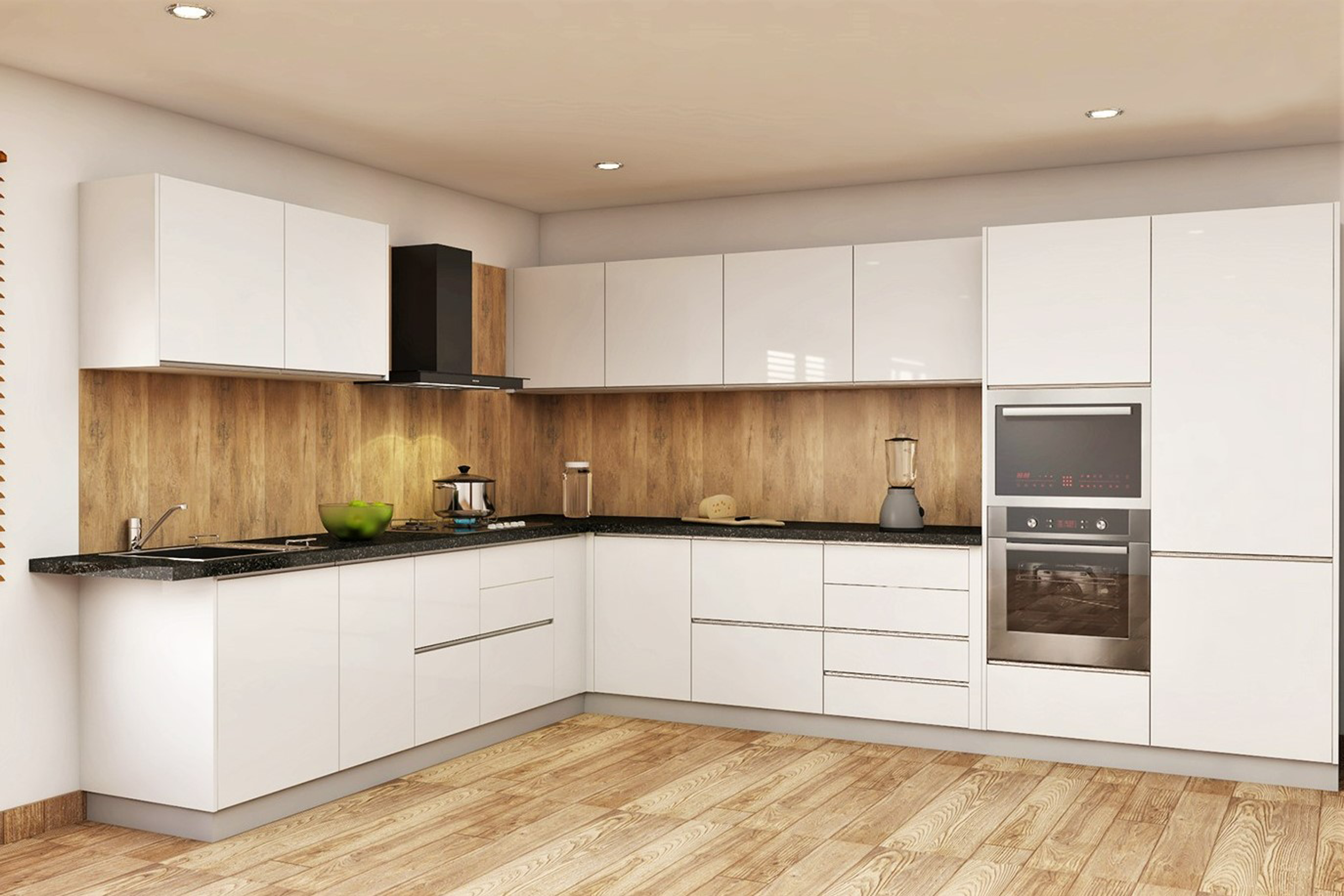 Contemporary Style L-Shaped Modular Kitchen