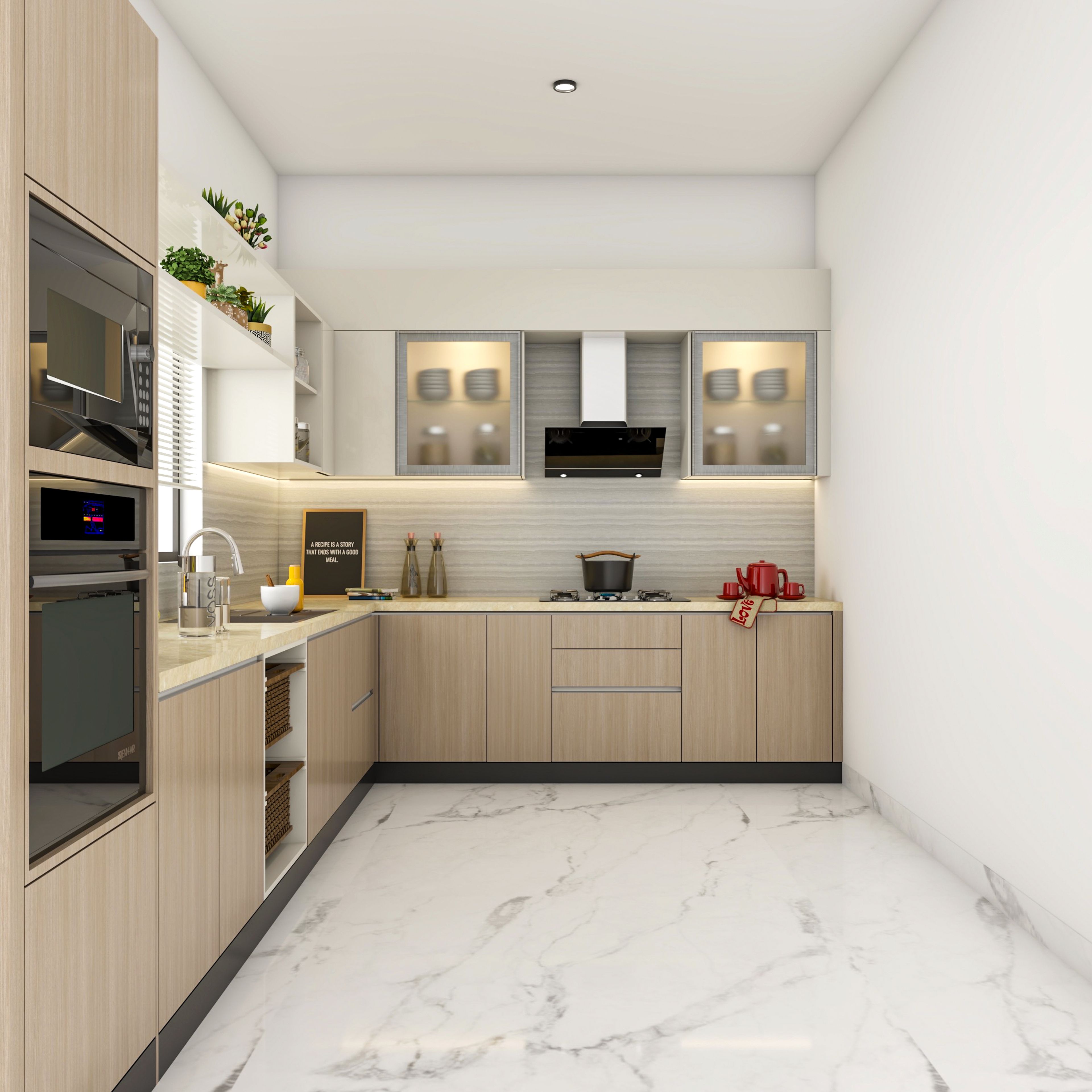 L-Shaped Classic Style Modular Kitchen