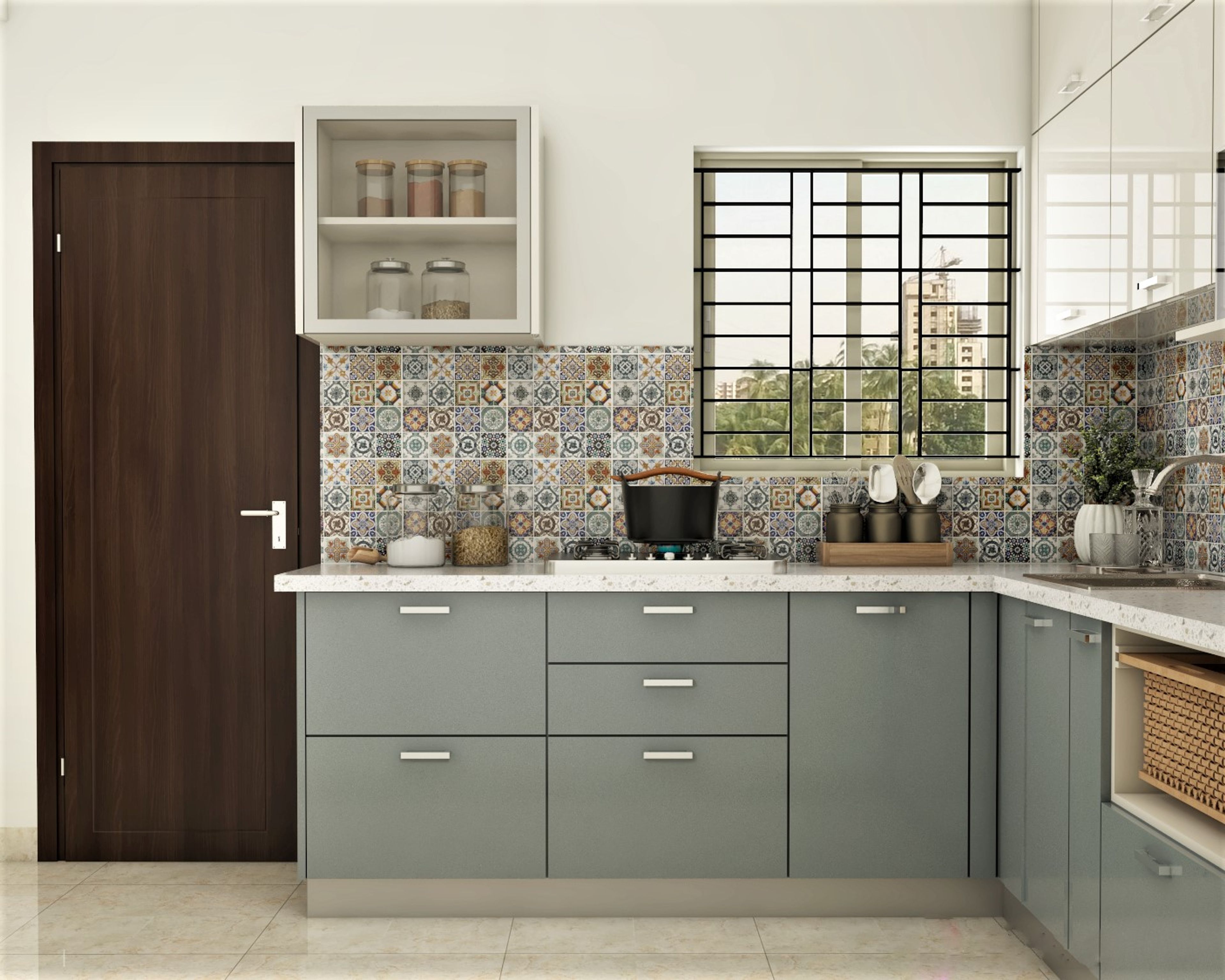 Contemporary Style L-shaped Modular Kitchen