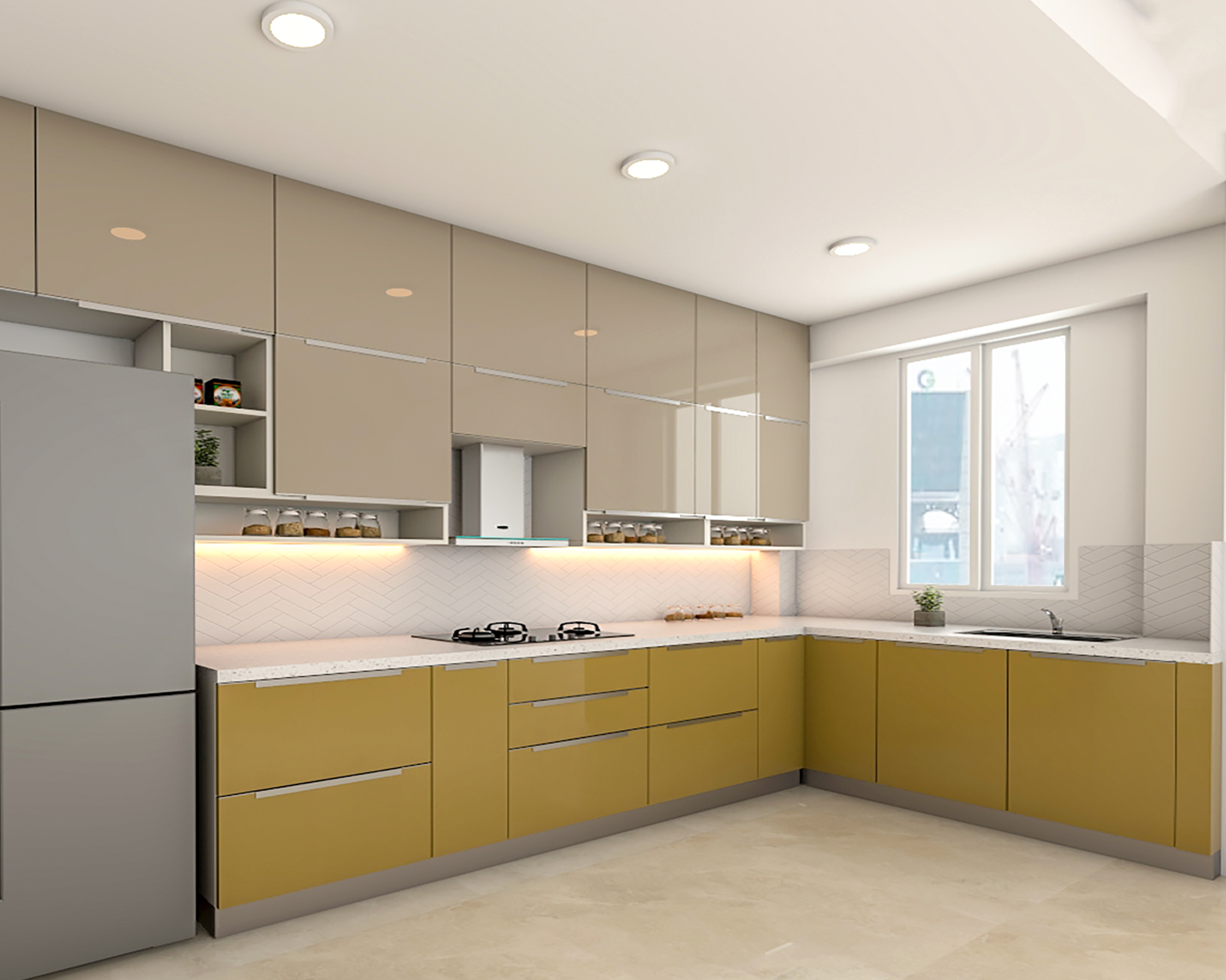 Modern Style L-Shaped Modular Kitchen