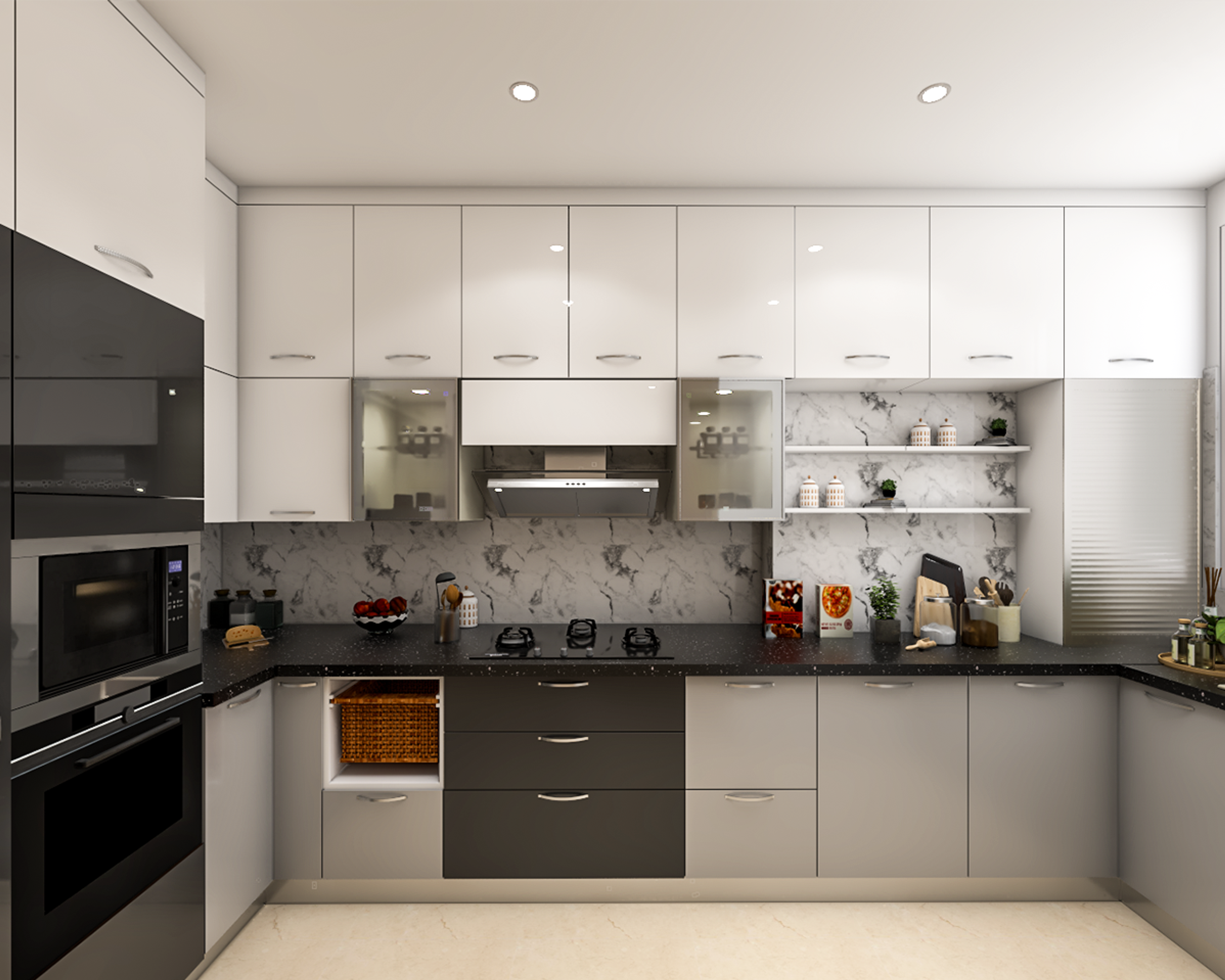 Contemporary Style U-Shaped Modular Kitchen