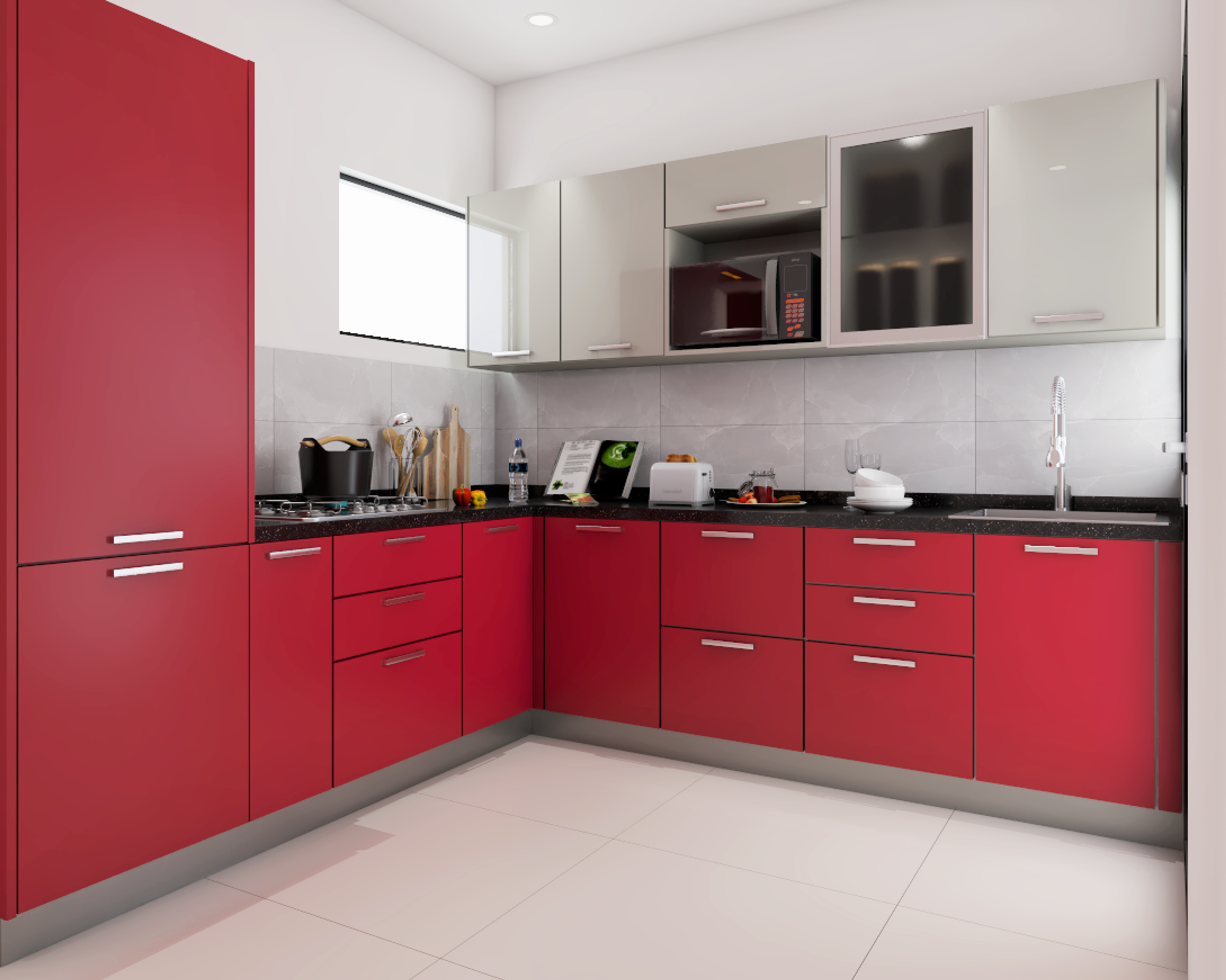 Contemporary Style L-Shaped Modular Kitchen