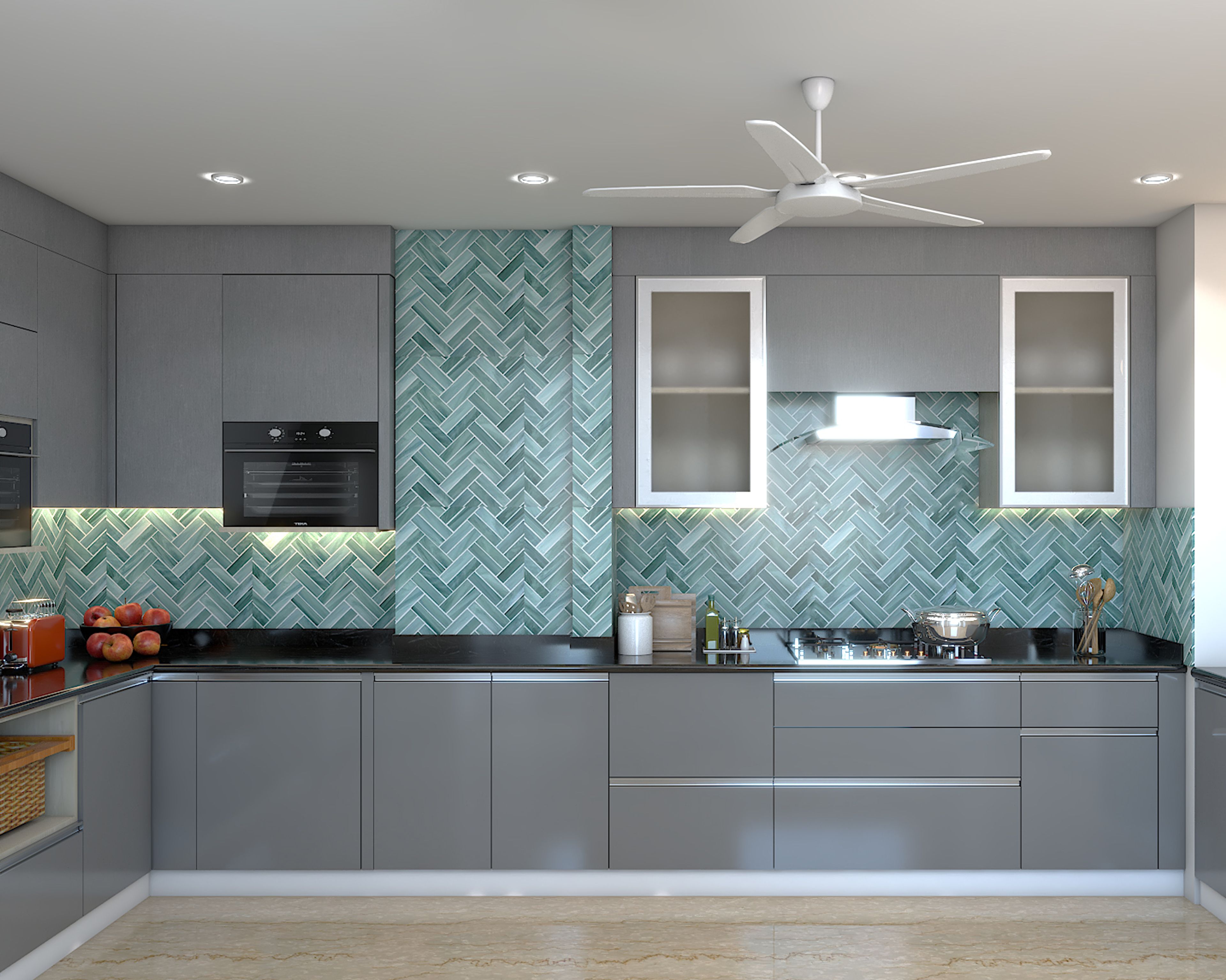 Black and Grey Kitchen with Kitchen Island