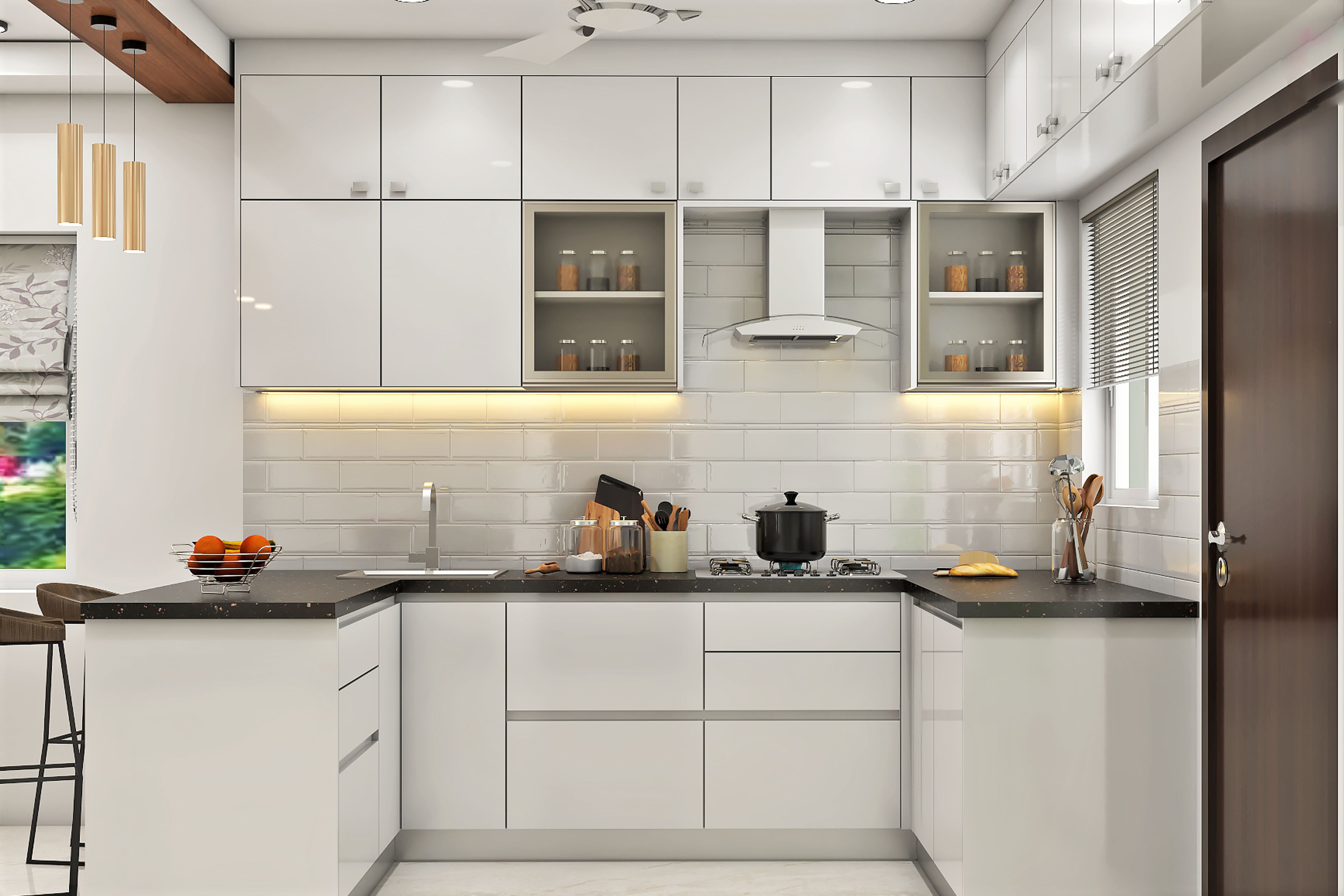 All-White U-Shaped Kitchen Design