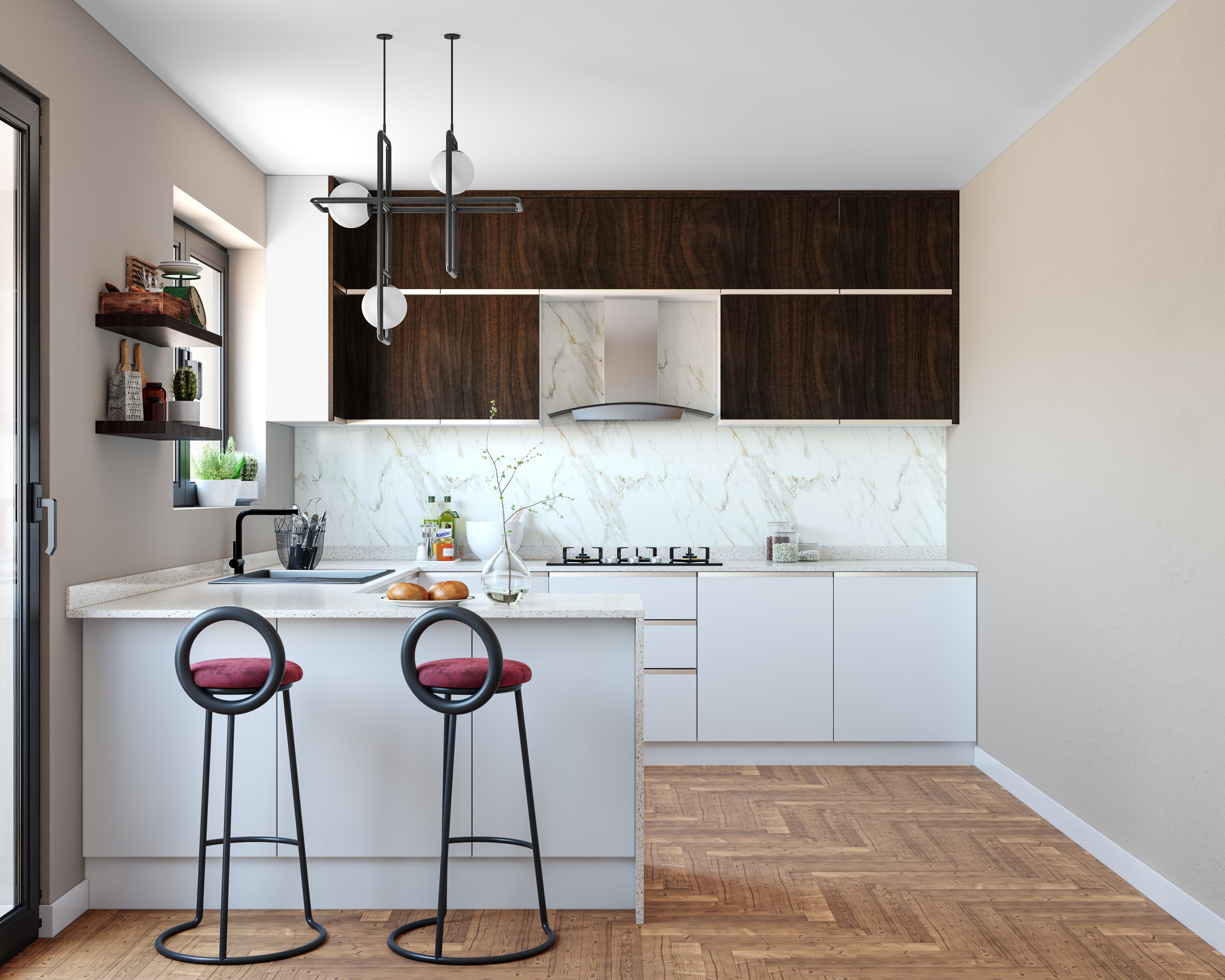 White Kitchen Island with Wooden Touches