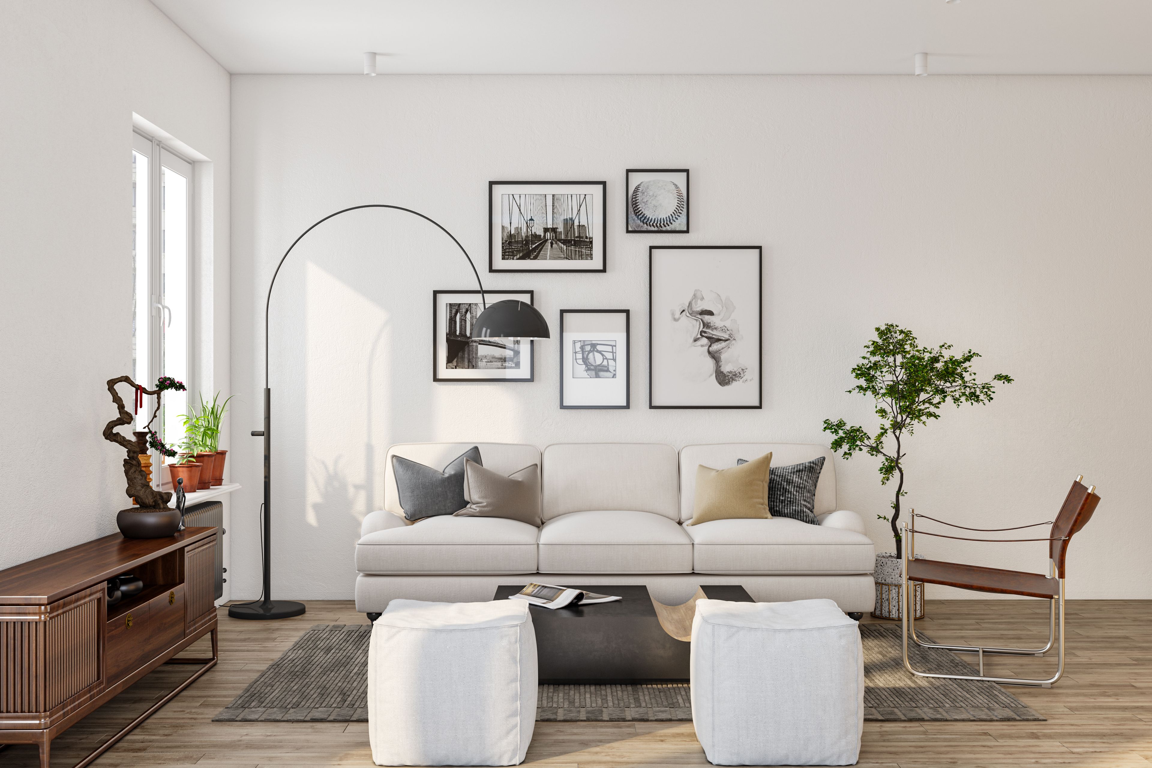 Minimalistic White Themed Spacious Living Room Design