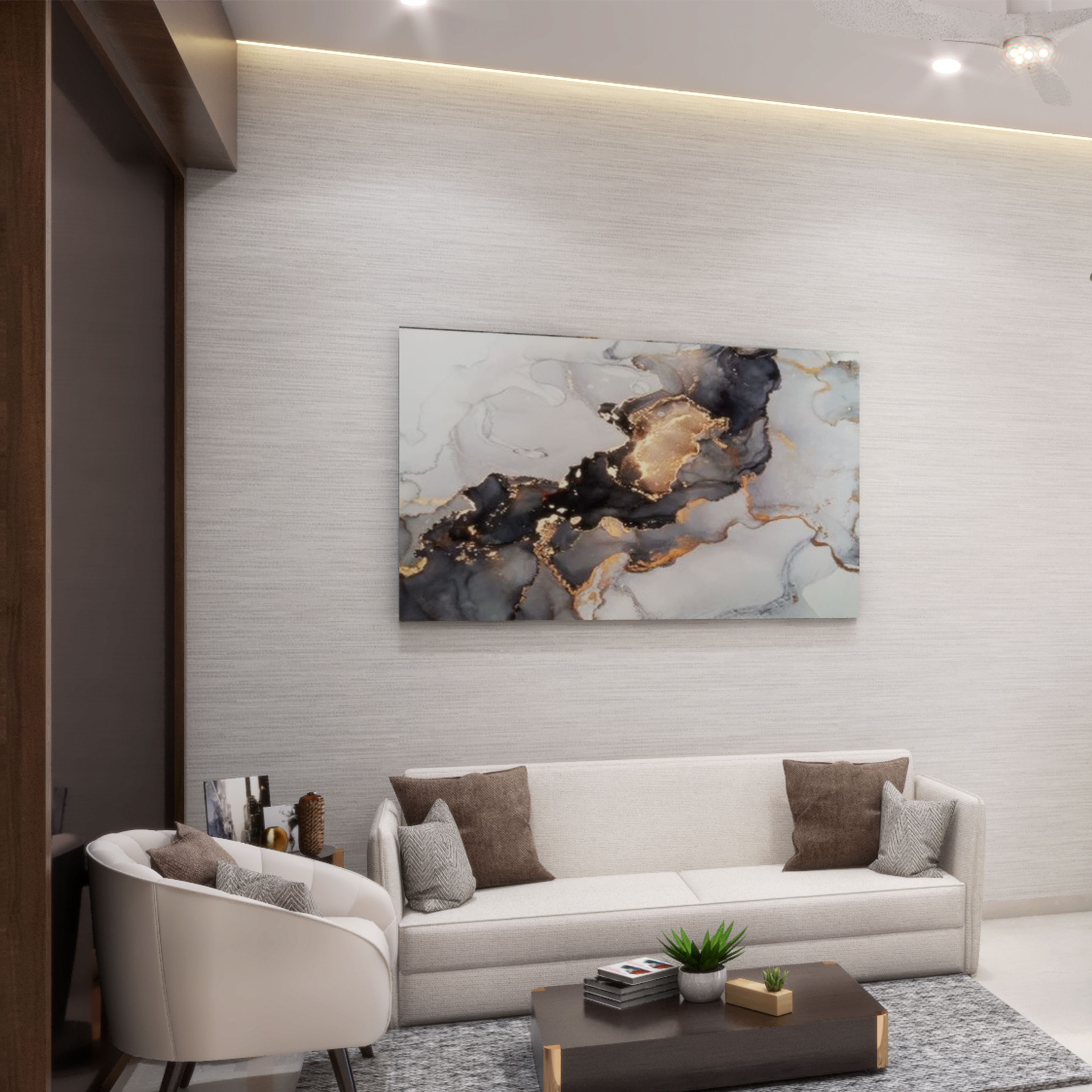 Minimal Glam Living Room - Livspace